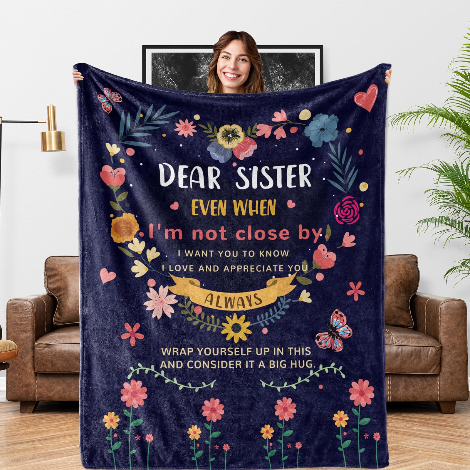 Soft 60'' x 50'' Sister Throw Blanket - Perfect Birthday, Valentine's & Thoughtful Gift for Sisters - Cozy Gift Idea for Sister's Day, Christmas & Family Gatherings
