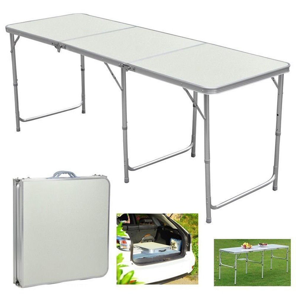 Portable 6ft Aluminum Folding Table - Lightweight & Sturdy for Indoor Outdoor Use, Picnic, Party, Dining, Camping - Perfect for Backyard BBQs, Beach Trips & Tailgating