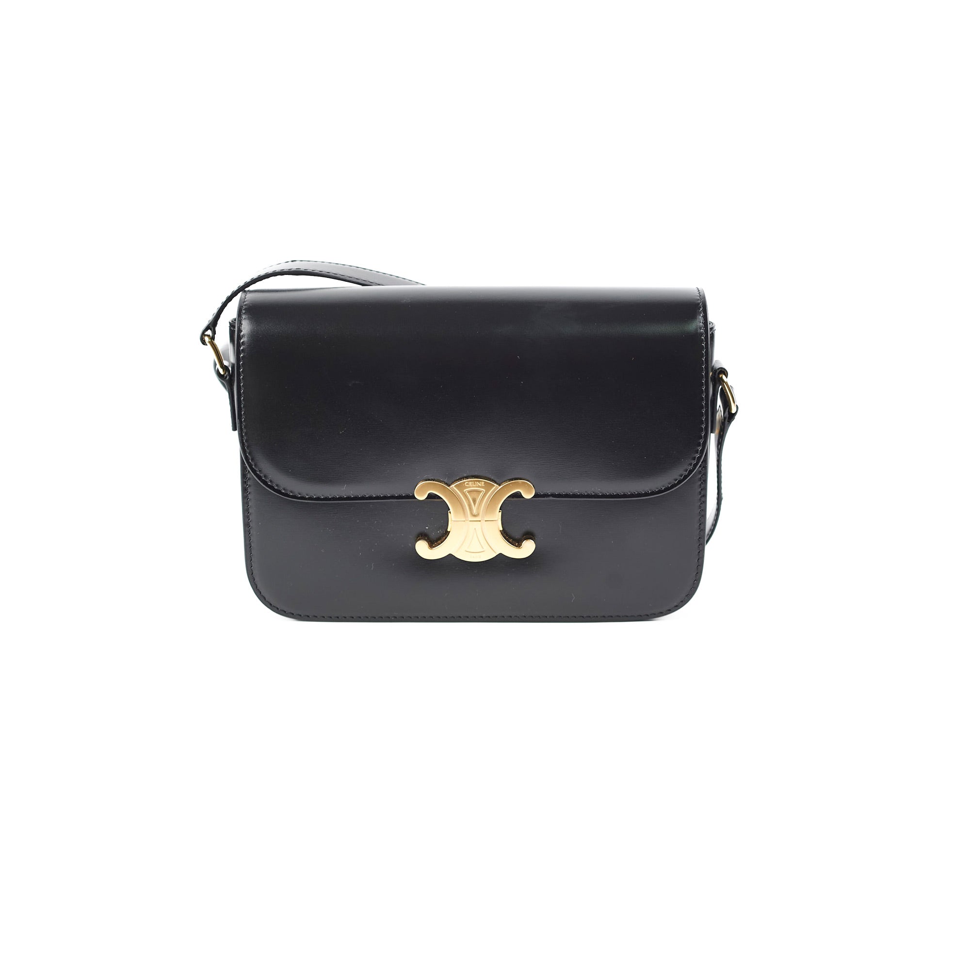 Celine Classique Triomphe Black Leather Crossbody Bag for Women | Luxury Designer Handbag | Perfect for Date Night, Office & Travel