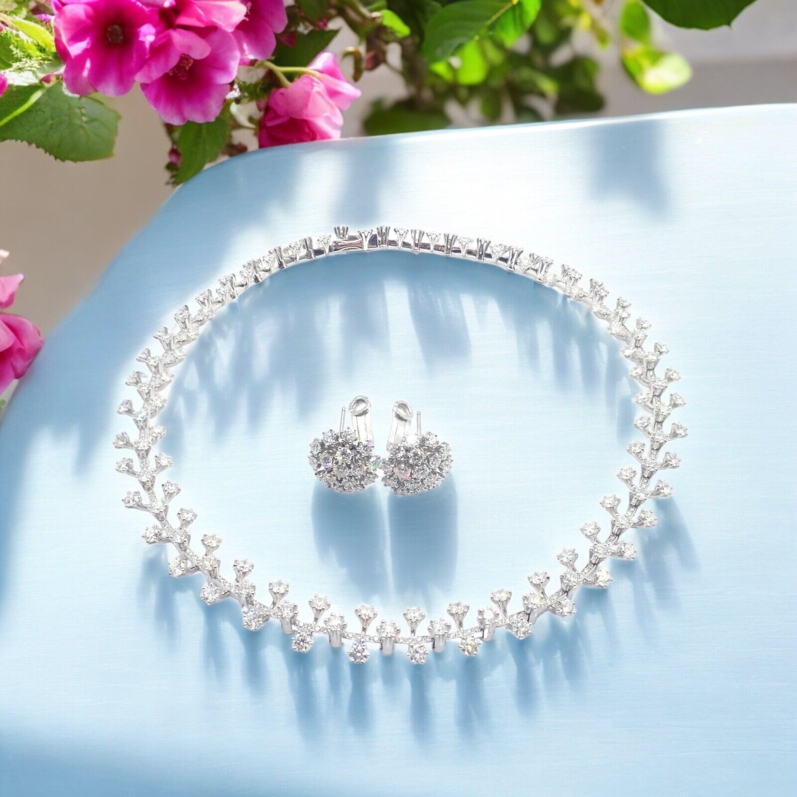 Authentic Tiffany & Co. Platinum Diamond Necklace & Earrings Set - Luxury Jewelry for Women, Perfect for Weddings, Anniversaries & Special Occasions