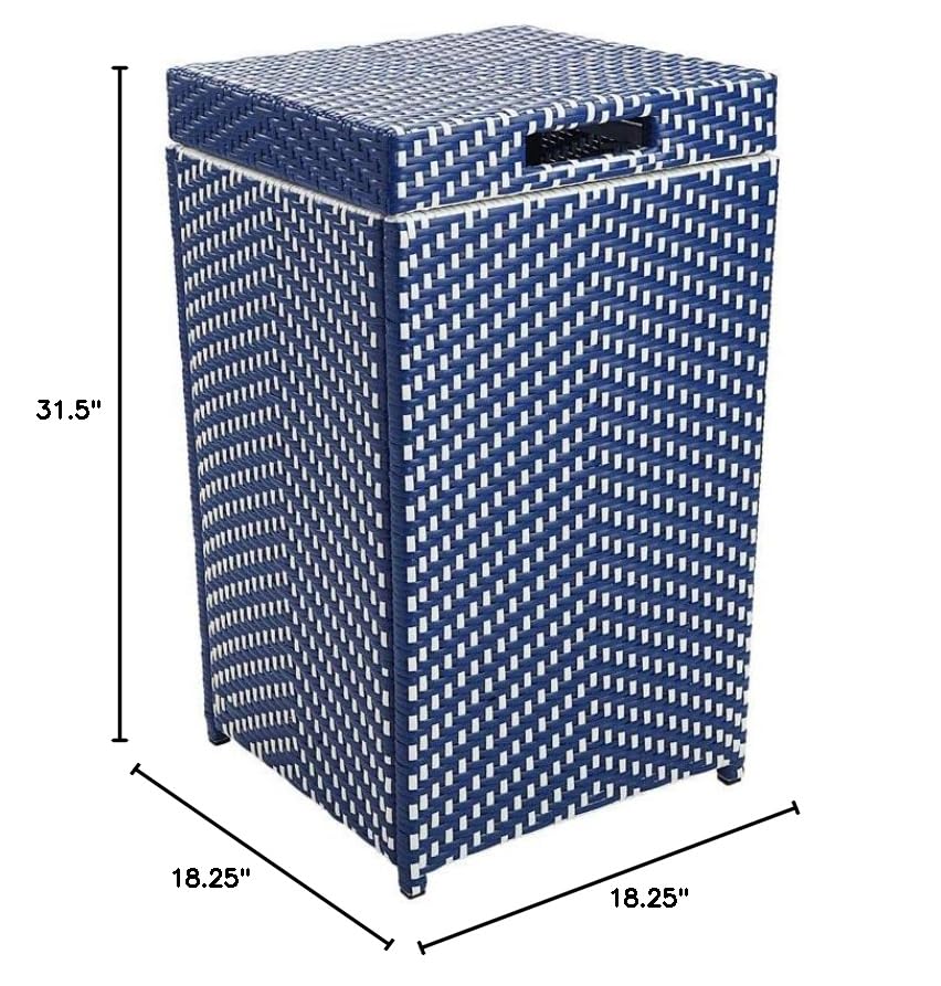 Furniture of America Azur Aluminum Patio Trash Cans Set of 2 - Navy Blue Outdoor Waste Bins for Garden, Deck, Poolside & Backyard Use