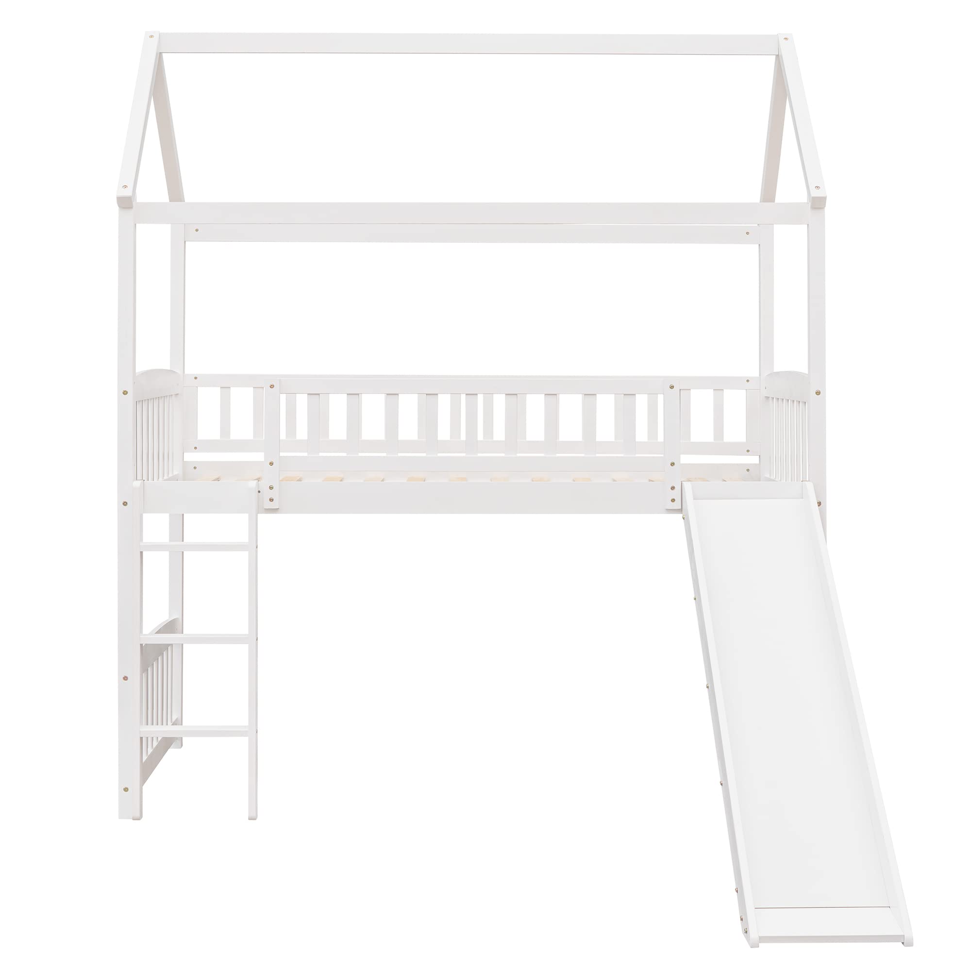 LZ LEISURE ZONE Twin Loft Bed with Slide - Sturdy Wood Loft Bed Frame for Kids, Teens & Adults - Twin Size House Style Bedroom Furniture - No Box Spring Needed - White - Perfect for Small Spaces, Kids' Rooms & Dorm Decor