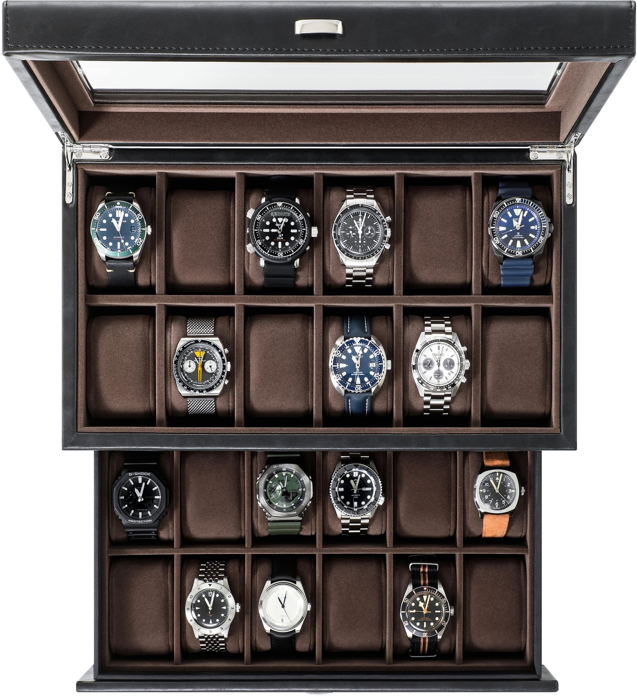 TAWBURY 24 Slot Luxury Watch Box Organizer for Men - Premium Wooden Watch Display Case with Glass Top | Perfect for Watch Collection, Storage & Travel | Gift for Watch Enthusiasts