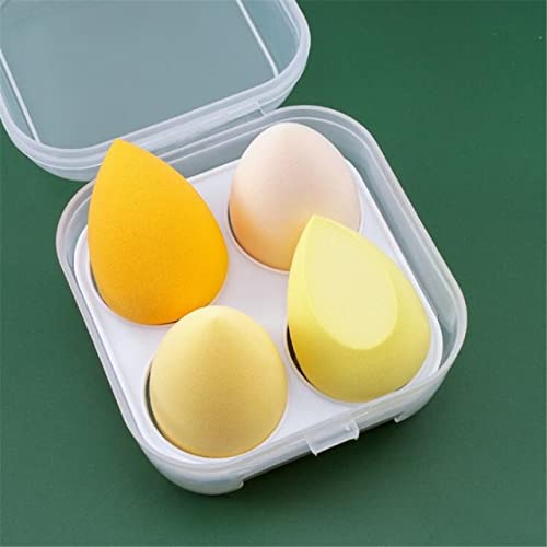 Soft Makeup Blender Sponge - 4pcs Yellow Cosmetic Puff for Foundation & Powder Application | Beauty Sponge Set with Storage Box | Ideal for Liquid, Cream & Powder Makeup | Perfect for Daily Makeup Routine & Professional Makeup Artists