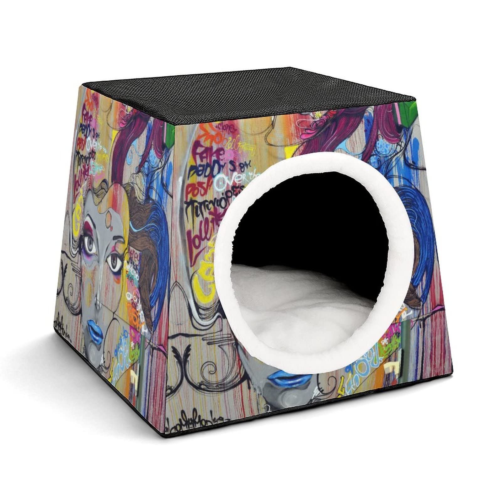 Custom Printed Cat Cube Condo - Personalized Indoor Cat House & Pet Bed Sofa Cave - Cozy Habitat for Cats with Fun Character Designs - Perfect for Home, Apartment & Office Use