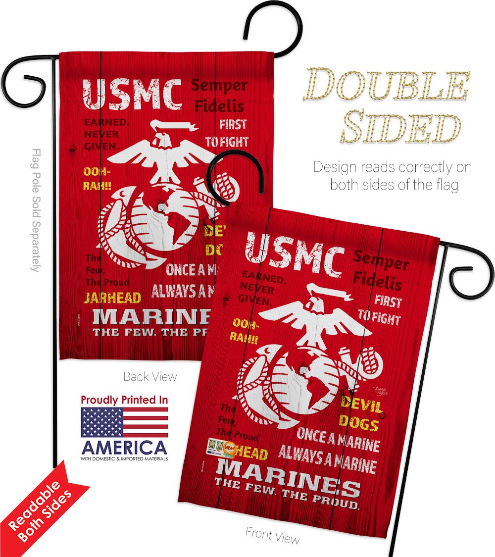 USMC Marine Corps Garden Flag Kit - Double-Sided 28x40 Inch Military House Banner - Semper Fi Armed Forces Veteran Yard Decor - Made in USA - Perfect for Patriotic Home, Front Yard & Military Appreciation Gifts
