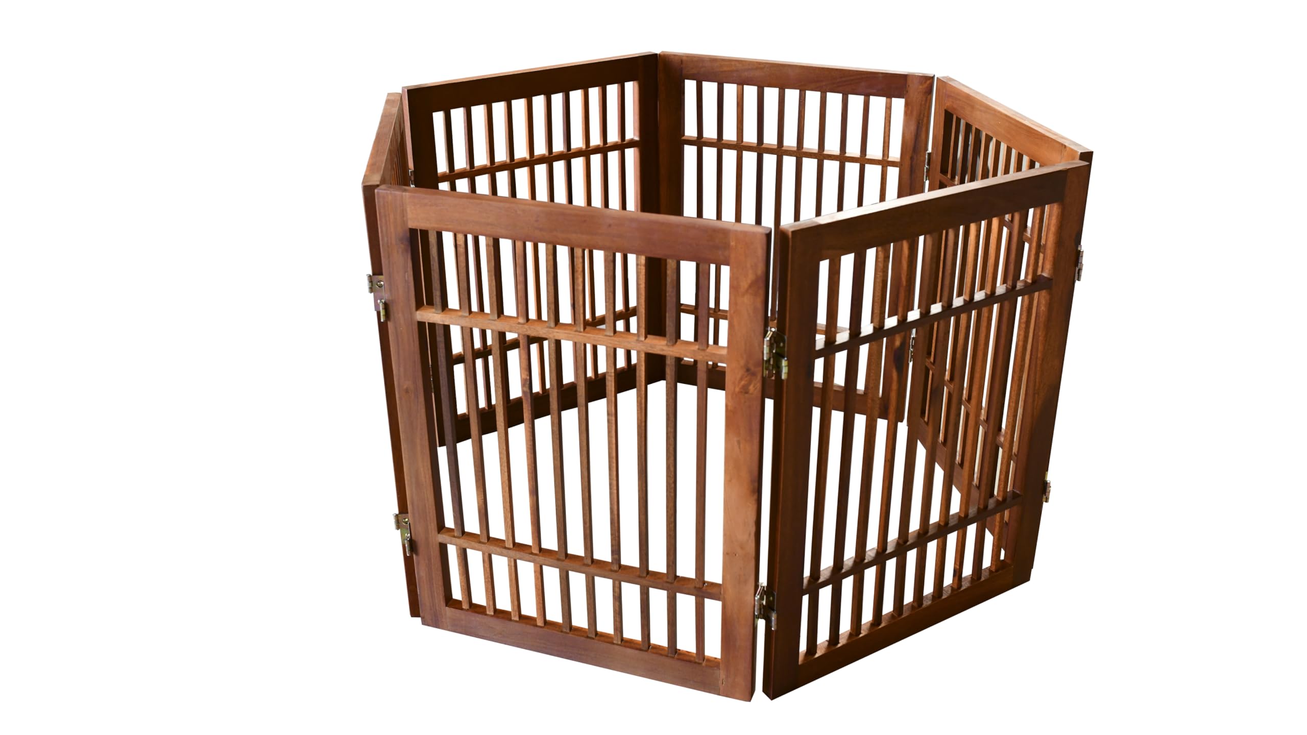 Premium Acacia Hardwood Pet Dog Gate - Freestanding, Folding & Portable Indoor/Outdoor Wooden Fence (6-Panel, 24