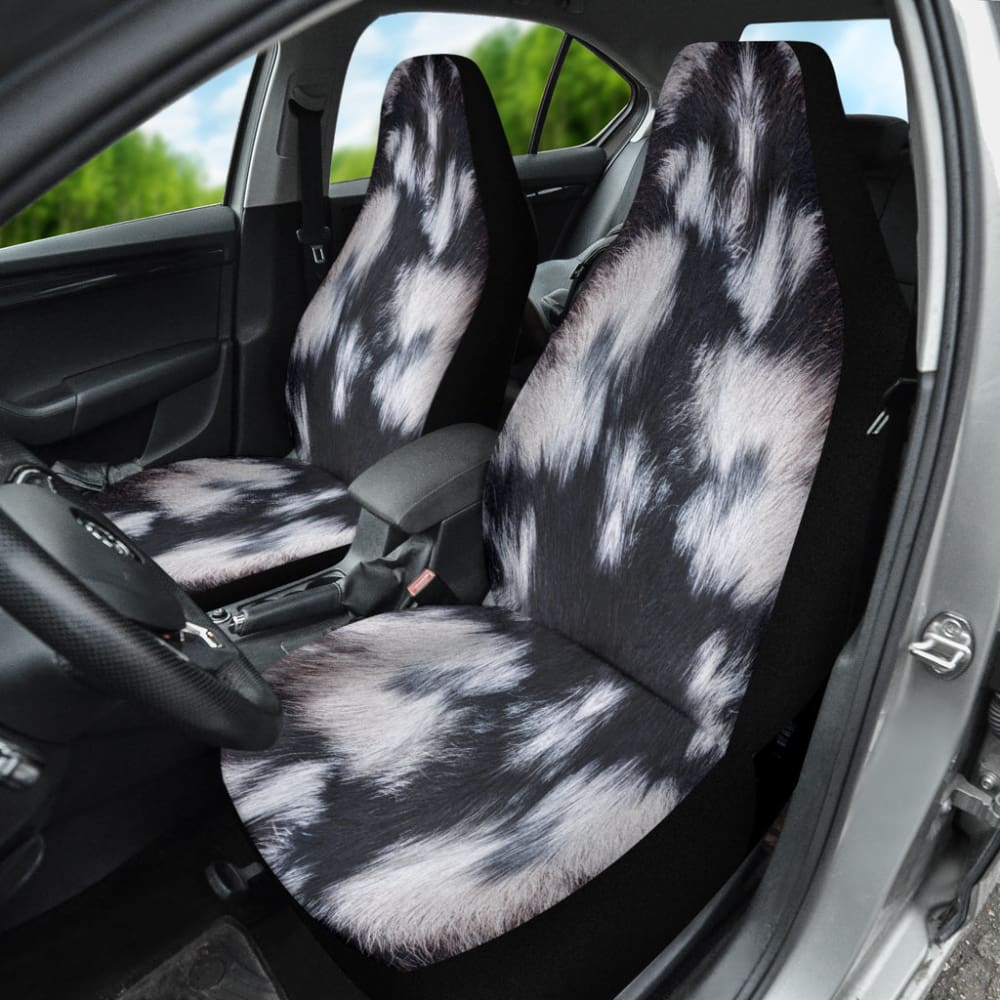 Premium Black and White Cowhide Print Car Seat Covers - Custom Fit for Most Vehicles (2-Piece Set) - Unique Gift Idea for Car Enthusiasts & Home Decor