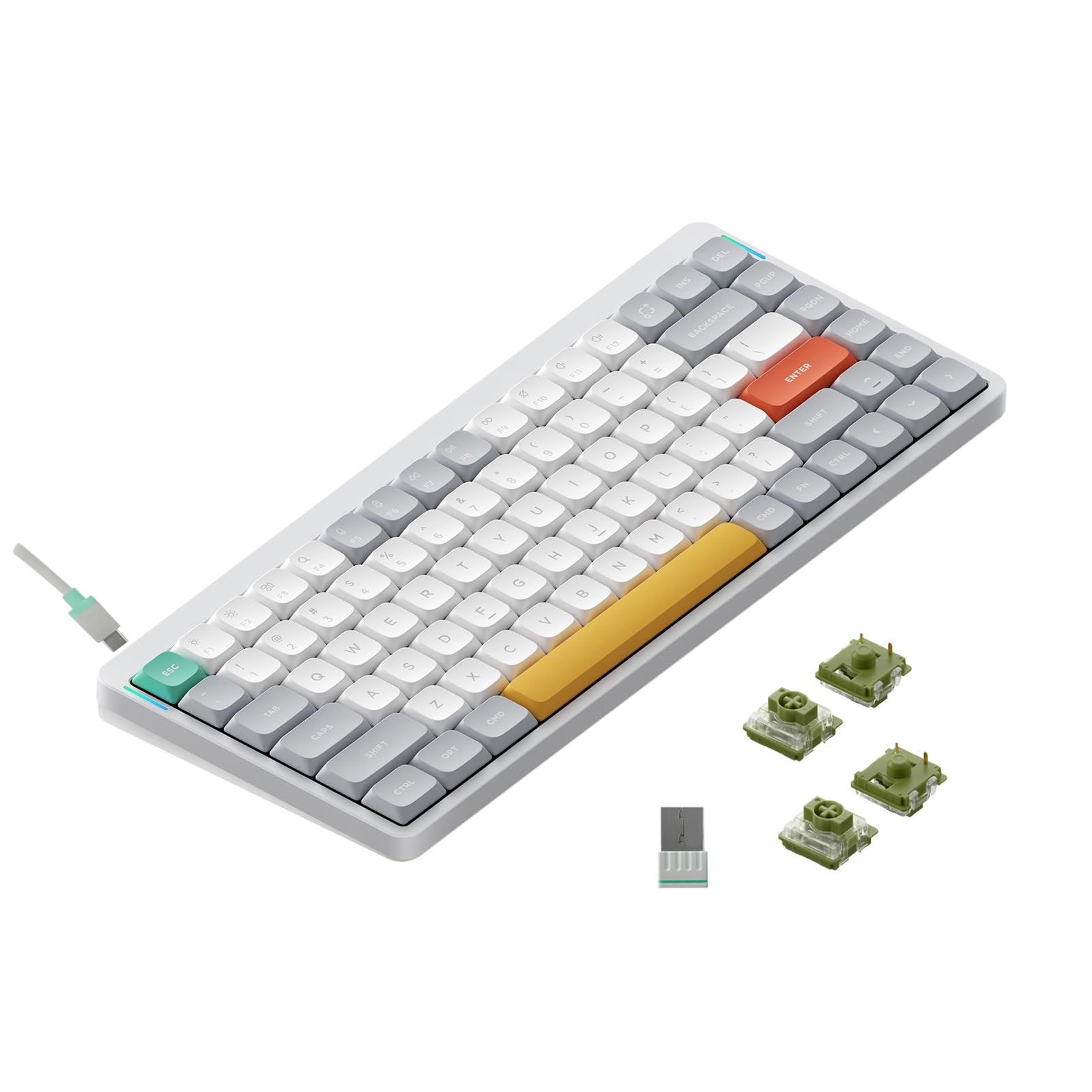 Nuphy Air75 V2 75% Compact Wireless Mechanical Keyboard - Bluetooth 5.1/2.4G/USB-C RGB Backlit, Gateron Moss Tactile Switches, Compatible with Windows/Mac/Linux (White) - Perfect for Office Work, Gaming & Programming