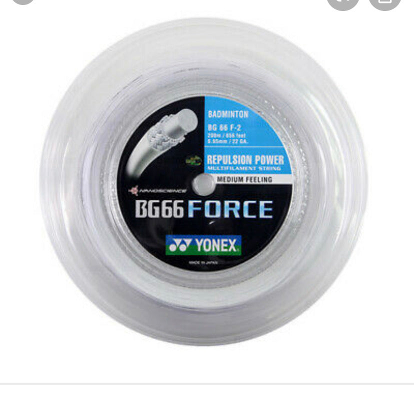 Yonex BG 66 Force Badminton String Reel - Premium White Badminton String for Professional Players - Perfect for Tournaments & Training Sessions