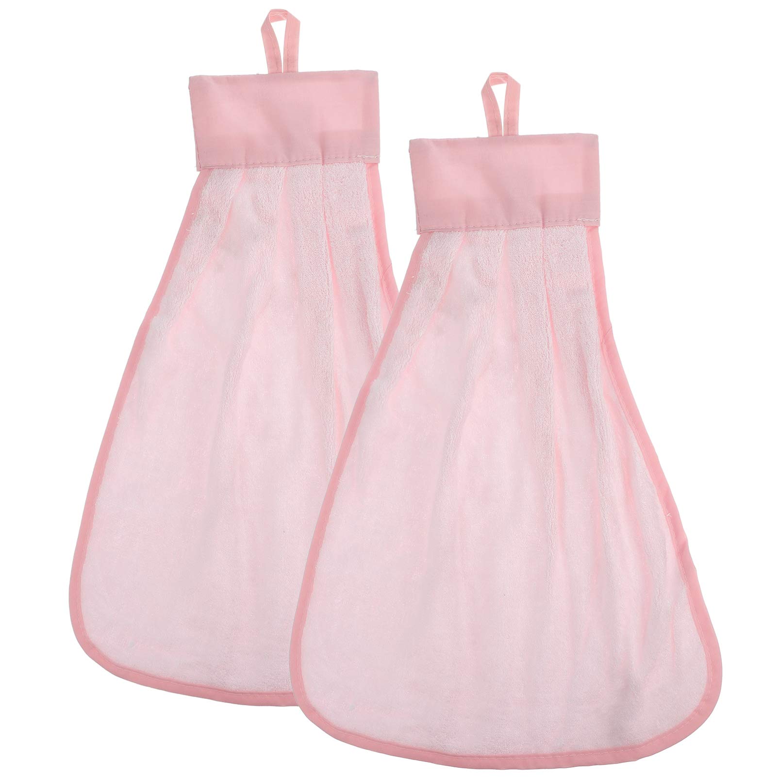 HEMOTON 2pcs Bamboo Fiber Hand Towels with Hanging Loop - Absorbent Kitchen & Bathroom Wipes, Small Rags for Cleaning, Dish Drying, and Counter Wiping - Pink