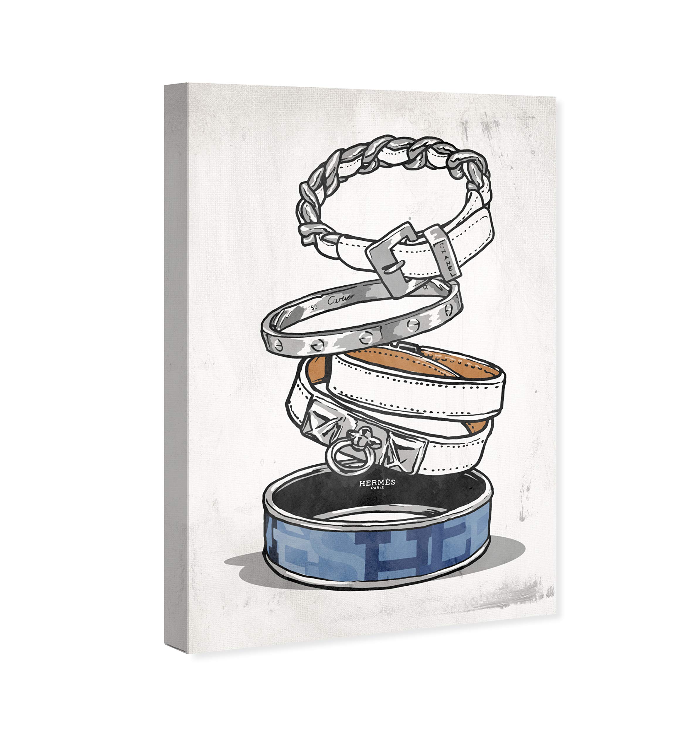 Oliver Gal Artist Co. 'Arm Candy Silver Bangle' Fashion Glam Wall Art Canvas Print - 20x30 Inch Home Decor in White & Blue - Perfect for Living Room, Bedroom & Office Decor