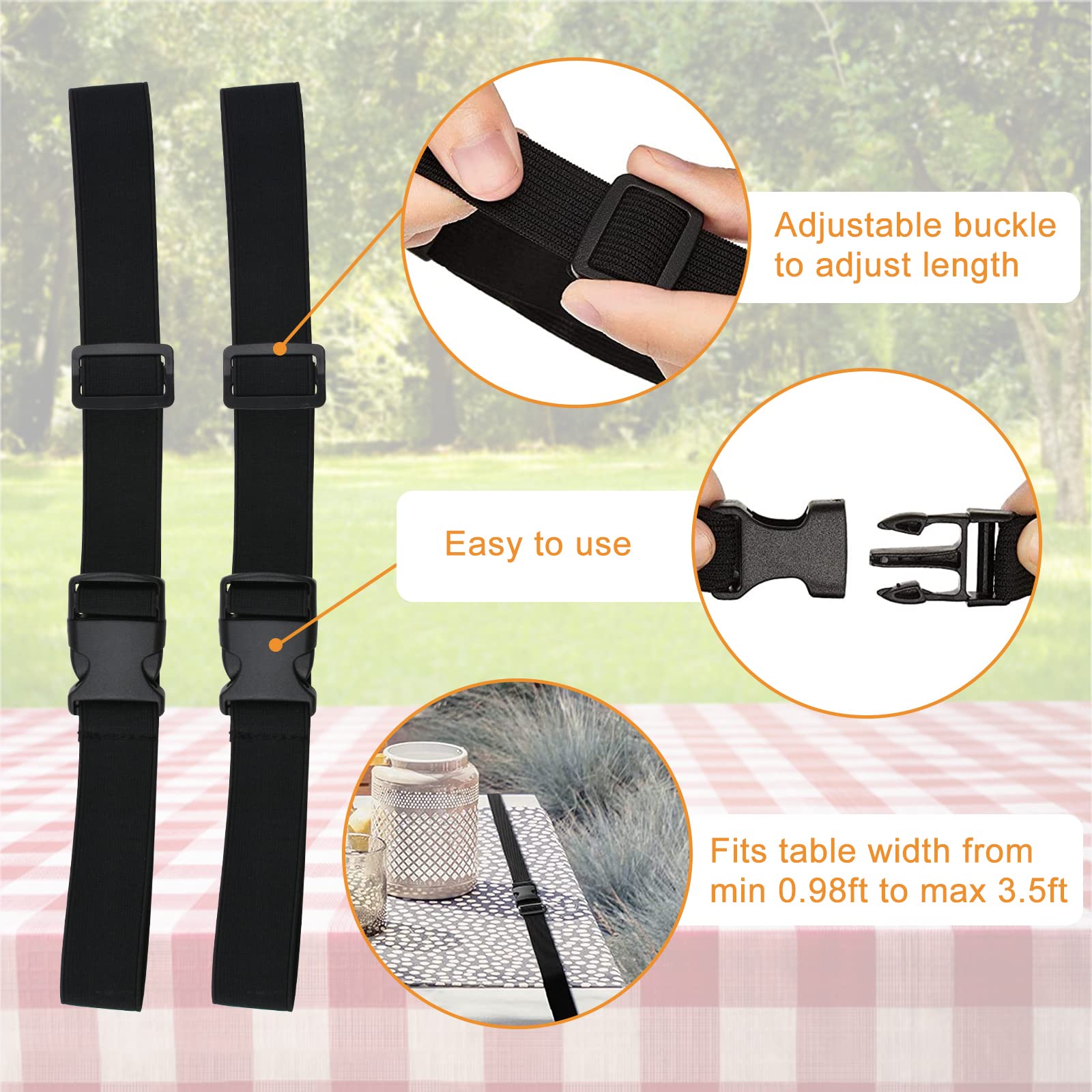 MOROBOR Adjustable Tablecloth Straps (2-Pack) - Elastic Table Cover Fasteners for Picnic, Camping, Parties & Weddings - Secure Tablecloths for Outdoor Dining & Events