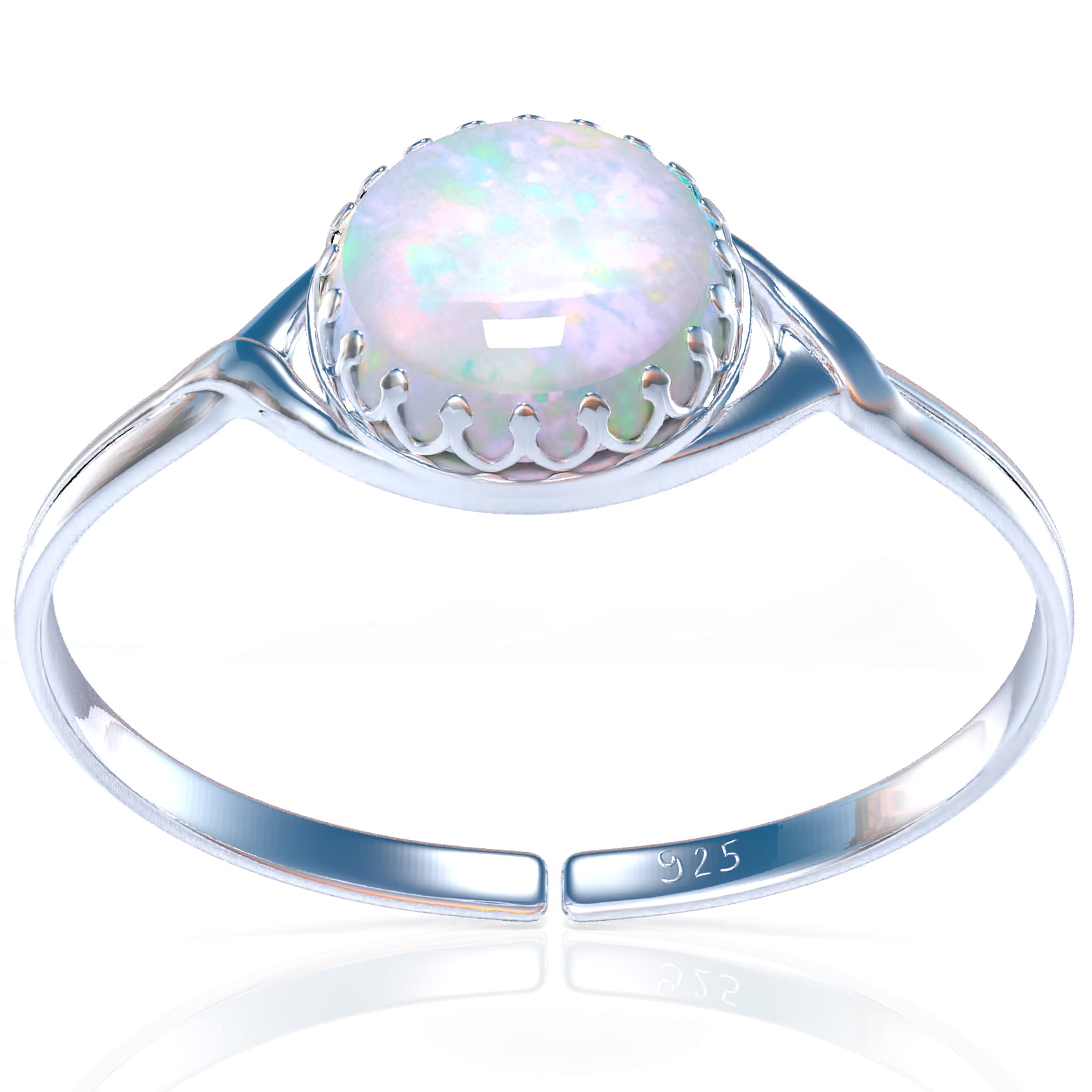 White Opal Ring for Women | 925 Sterling Silver 8mm Opalite Ring | Elegant Jewelry Gift Box for Weddings, Engagements, Birthdays & Special Events | Perfect for Everyday Wear, Date Nights & Formal Occasions