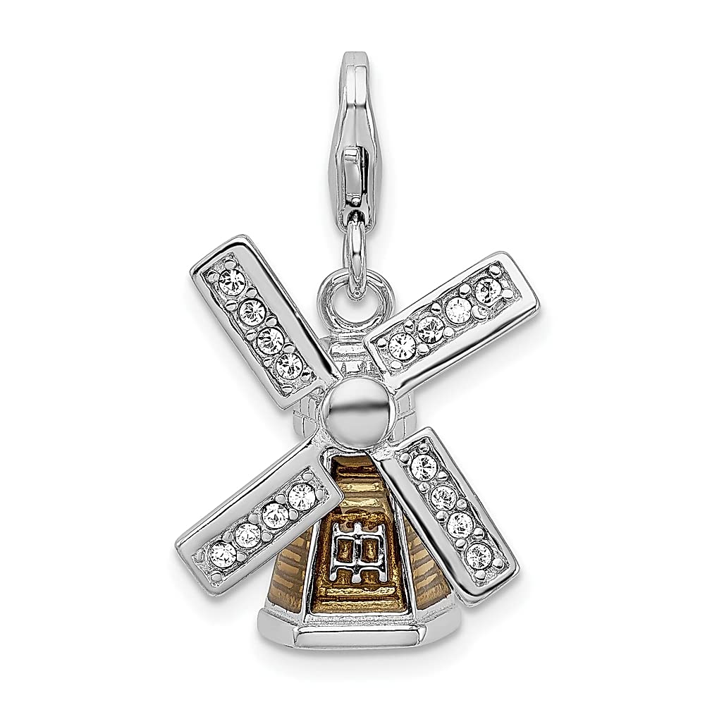 Amore La Vita 925 Sterling Silver Swarovski Crystal Windmill Charm Necklace for Women - 3D Enamel Pendant with Lobster Clasp, Travel Inspired Jewelry, Perfect Gift for Her - Ideal for Daily Wear, Special Occasions & Travel Accessories