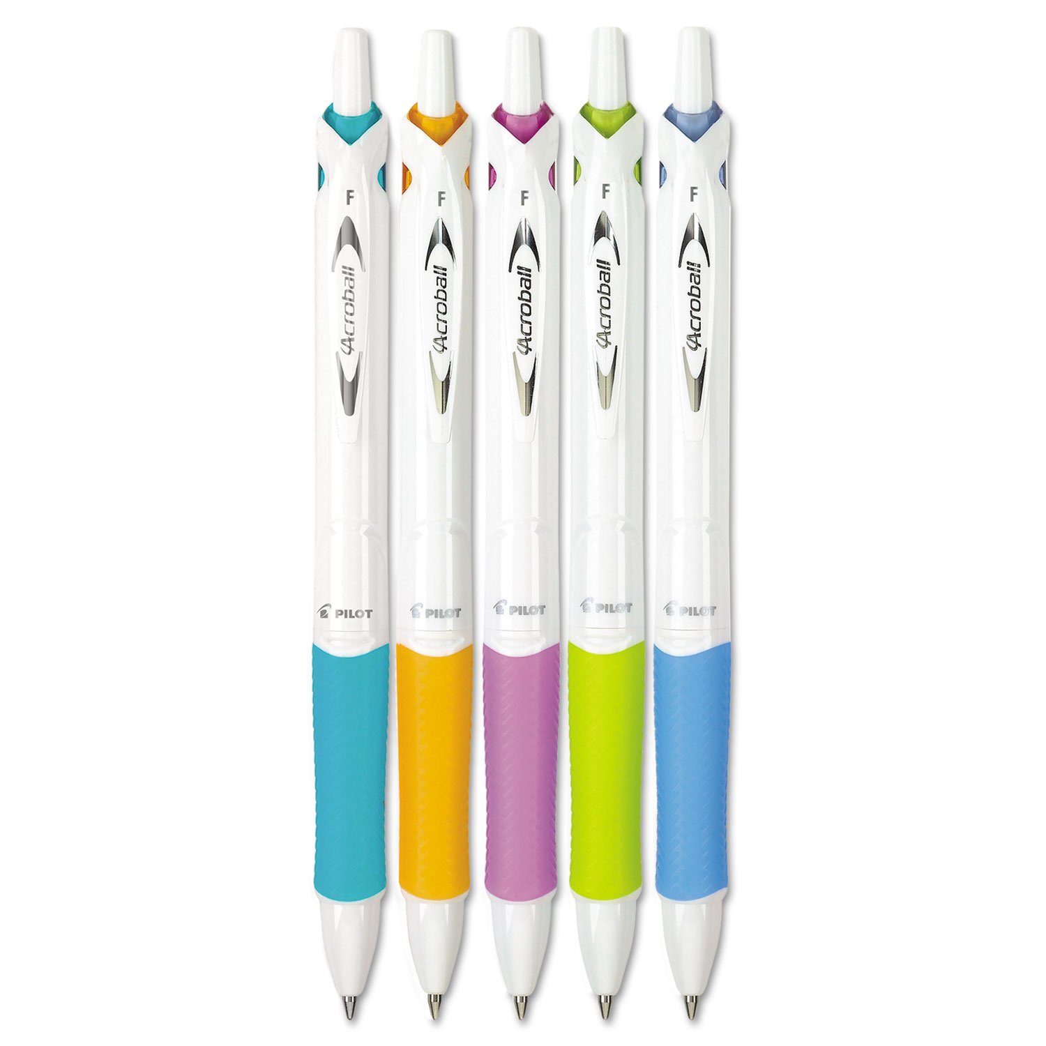 Pilot 31861 Acroball Retractable Ballpoint Pens - 0.7mm Fine Point, 5-Pack, White/Astronaut Barrel with Black Ink - Perfect for Office, School & Everyday Writing Tasks