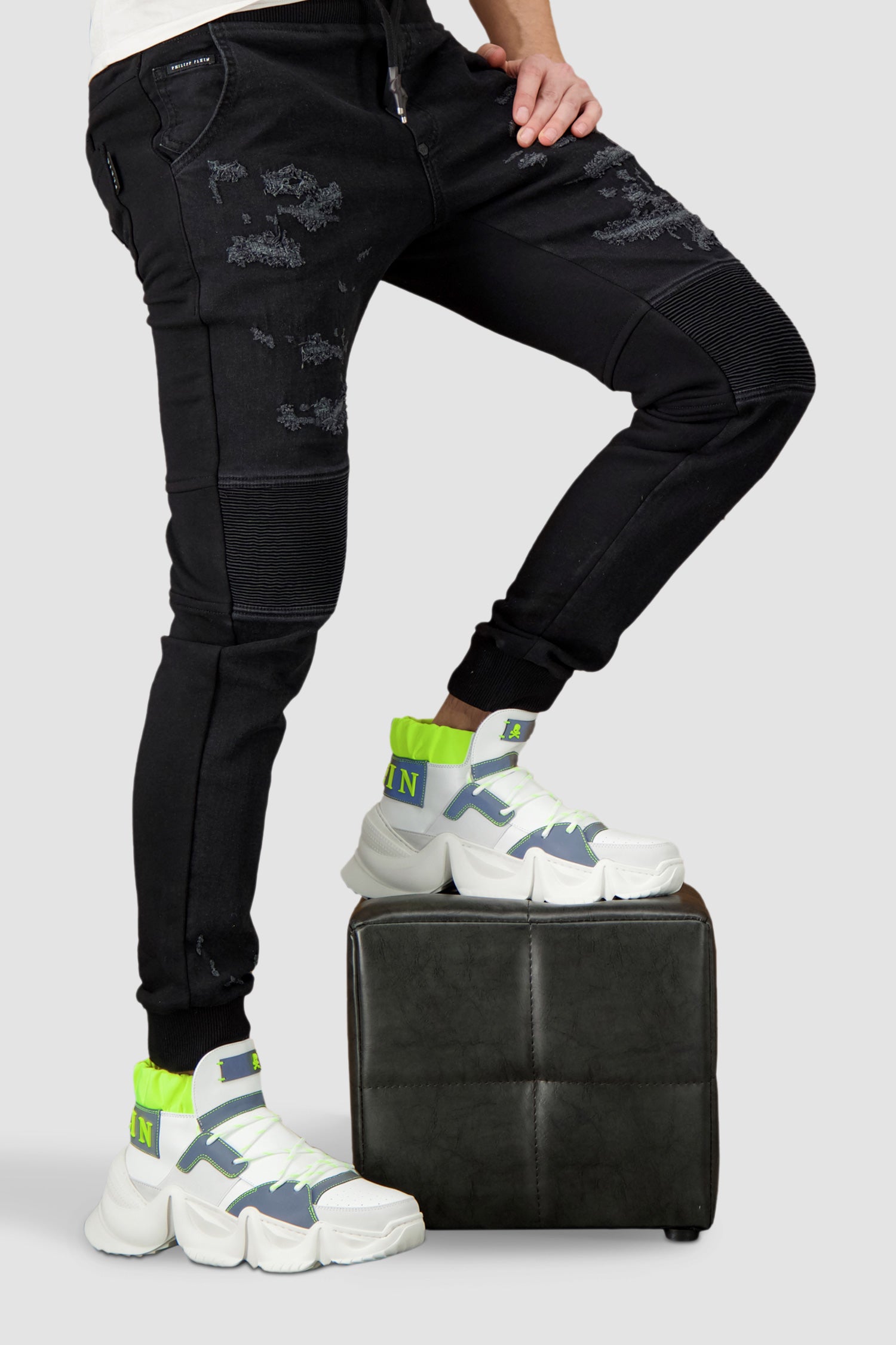 Philipp Plein White Monster Sneakers for Men - Stylish High-Top Designer Shoes for Casual Wear & Street Fashion | Perfect for Urban Outfits & Nightlife