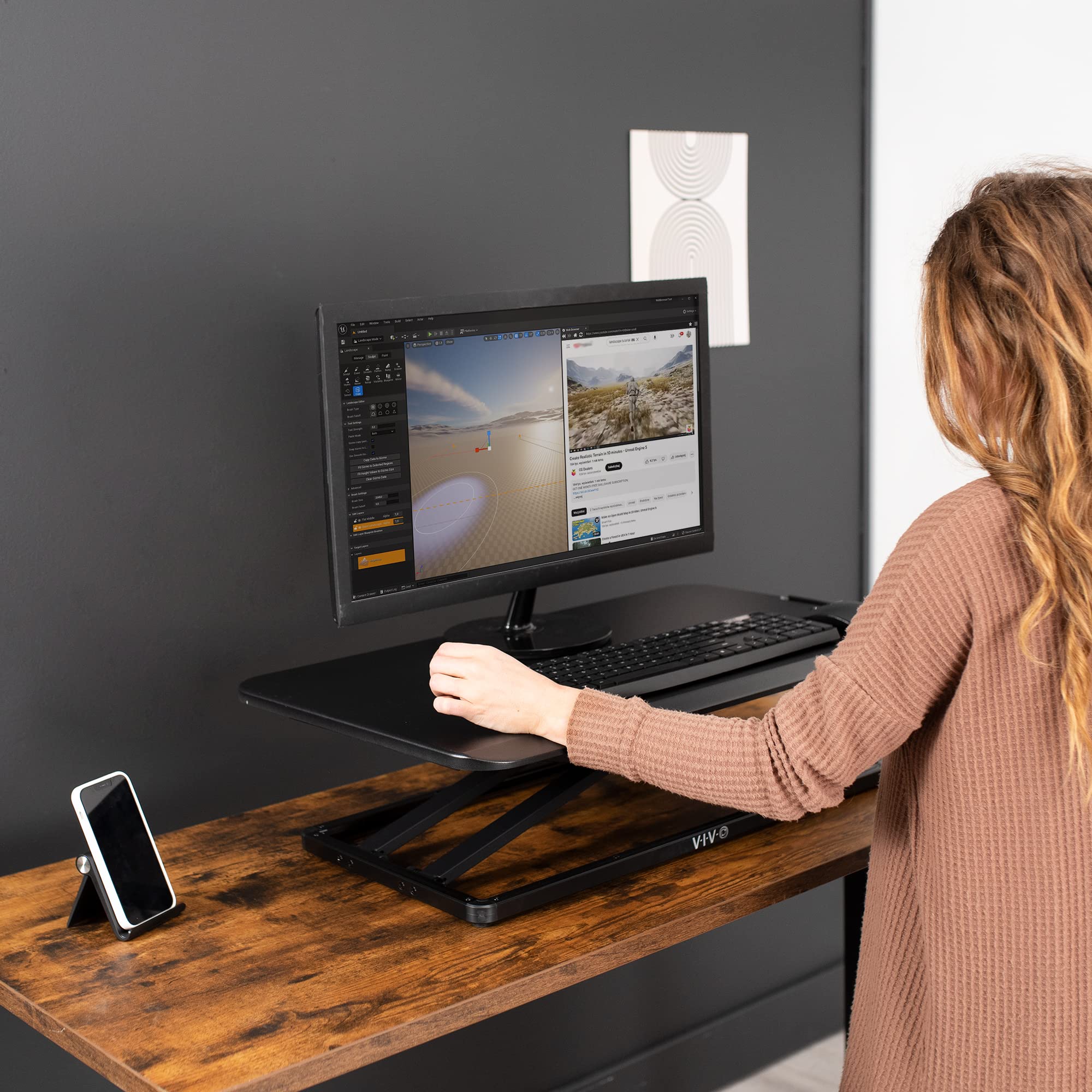 VIVO Adjustable Standing Desk Converter 29 inch - Sit Stand Workstation for Monitor & Laptop, Ergonomic Height Adjustable Riser Platform (DESK-V000U) - Perfect for Home Office, Gaming Setup & Workspace Productivity