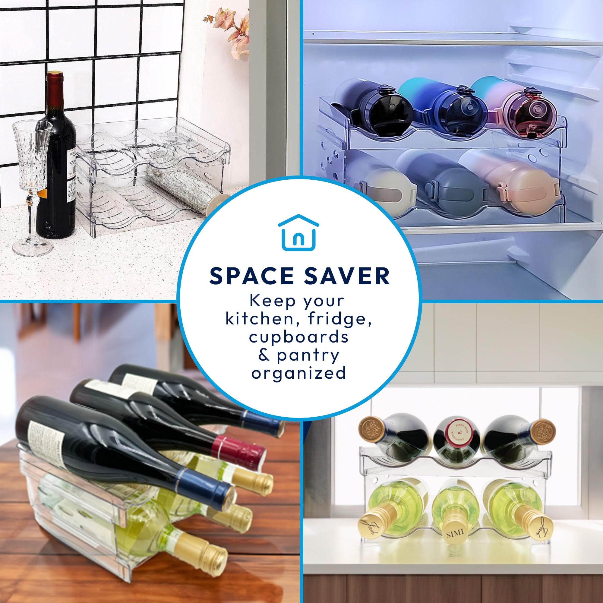 2-Tier Water Bottle Organizer & Wine Rack - Space Saving Cabinet Storage for Kitchen, Pantry, Fridge - Perfect for Organizing Bottles, Cans and Jars in Small Spaces