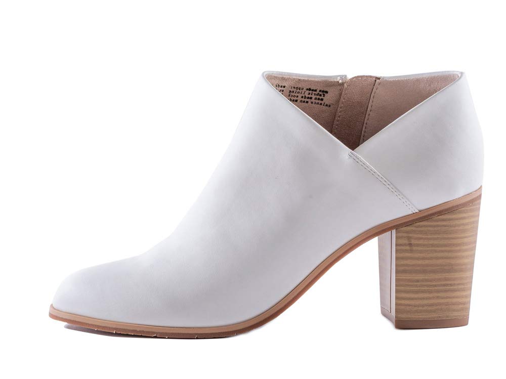 BC Footwear Kettle Vegan Ankle Bootie - Women's White Leather Vegan Boots for Fall & Winter | Comfortable Casual Shoes for Work, Date Night & Everyday Wear