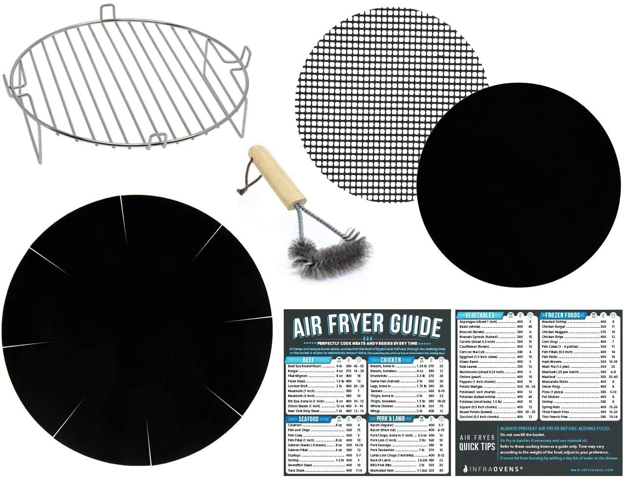 7PCS Air Fryer Accessories Kit - Compatible with Gourmia, Ninja Foodi, Chefman XL, Gowise & More | Includes Magnetic Cheat Sheets, Non-Stick Liners & Grill Brush | Perfect for Healthy Cooking, Meal Prep & Family Dinners