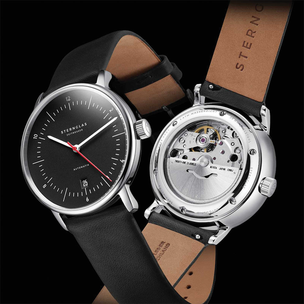 Naos Automatic 38mm Men's Watch - Black Dial with Genuine Leather Strap - Classic Dress Watch for Business, Office & Formal Occasions