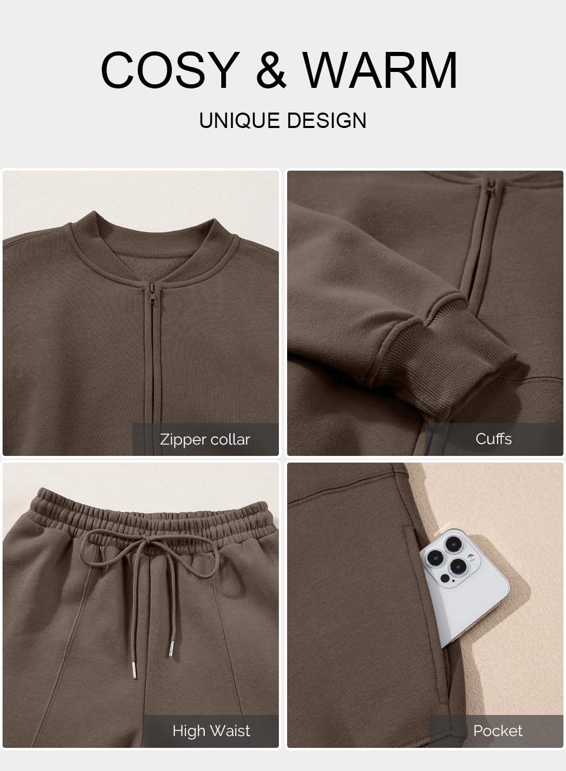 Aleumdr Women's 2 Piece Fleece Lounge Set - Oversized Zip Up Hoodie & Wide Leg Sweatpants | Cozy Winter Outfit for Home, Travel & Casual Wear