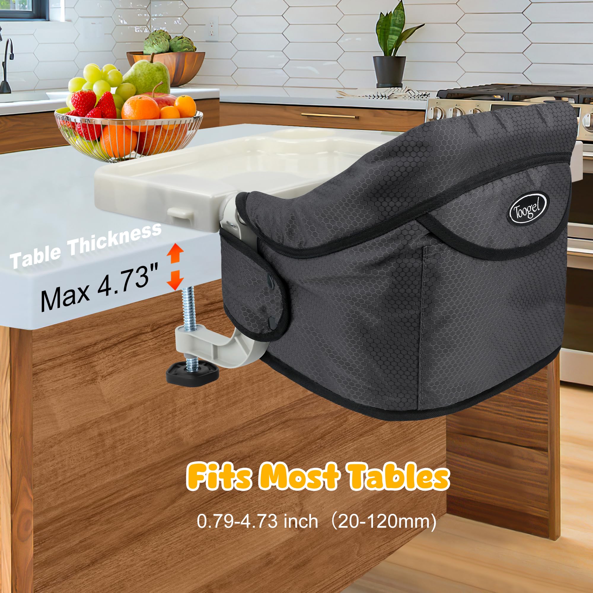 Portable Hook On High Chair with Removable Dining Tray - Foldable Baby Chair with Storage Bag for Indoor & Outdoor Use - Perfect for Dining, Travel & Picnics (Black)