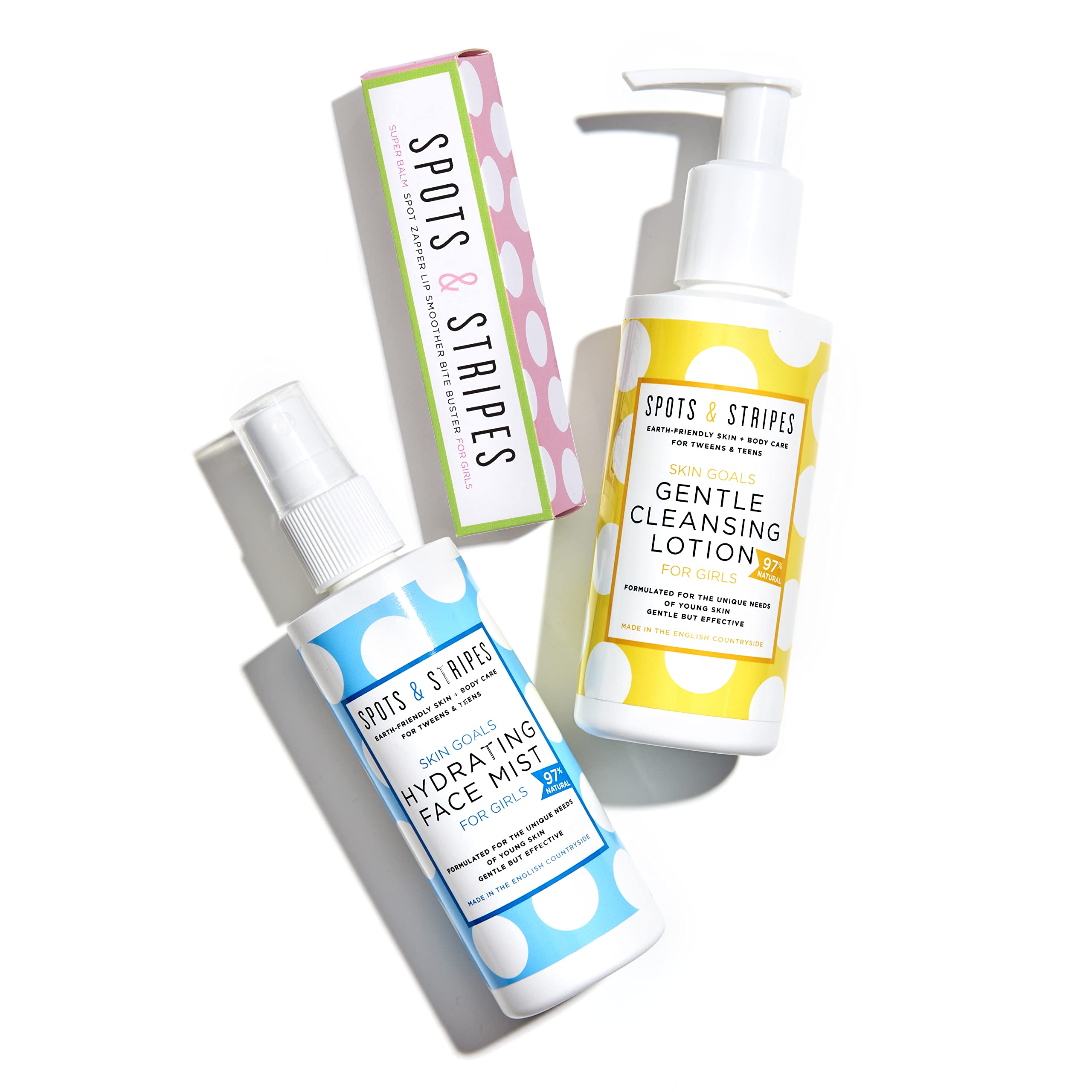 Spots & Stripes - Natural Teen Skincare Essentials for Girls with Virgin Coconut, Niaouli & Aloe Vera | Gentle Acne Treatment for Young Skin | Perfect for Daily Cleansing & School Routine