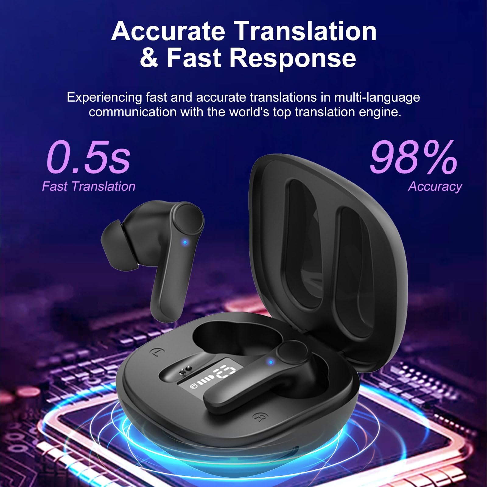 3-in-1 AI Translation Earbuds with 144 Languages & Accents - Real-Time Bluetooth Translator with ANC Noise Cancellation (Black) | Perfect for Travel, Business Meetings & Language Learning