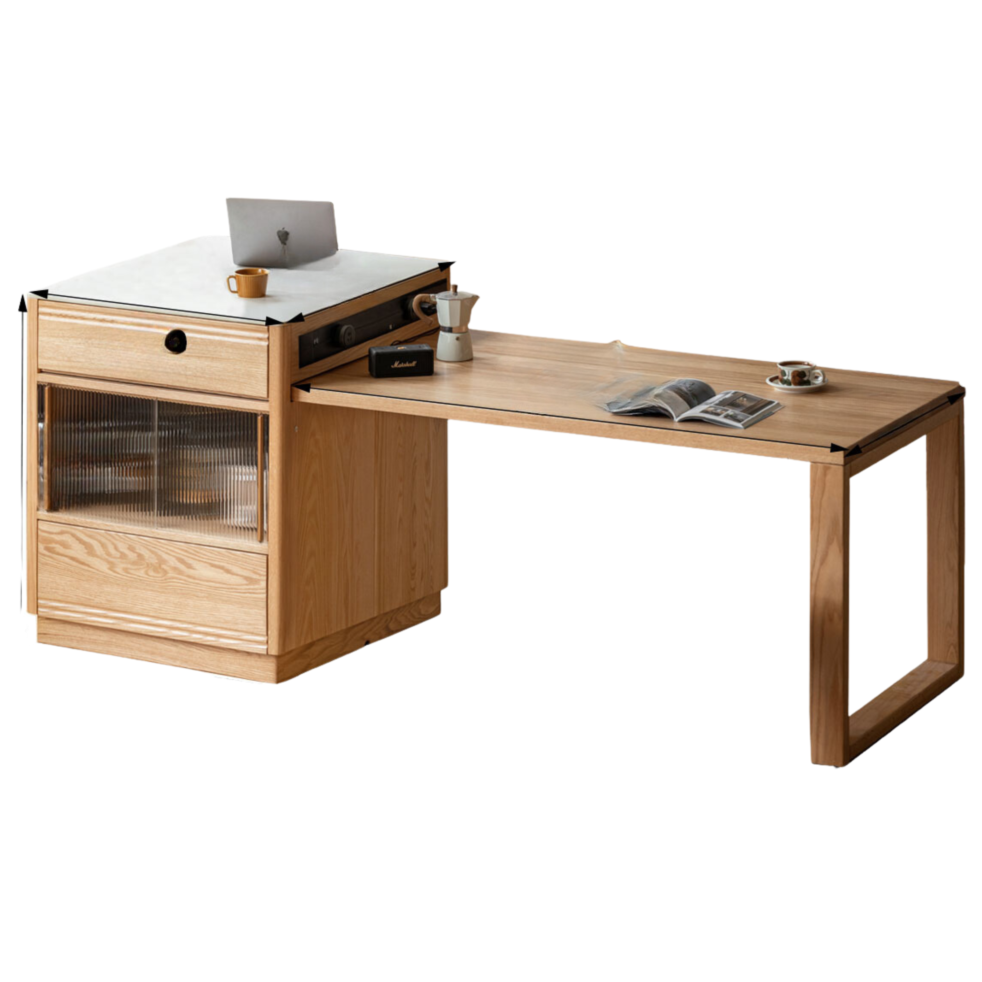 Solid Oak Wood Kitchen Island with Extendable Table and Retractable Cutting Board - Perfect for Small Kitchens, Dining, and Food Prep