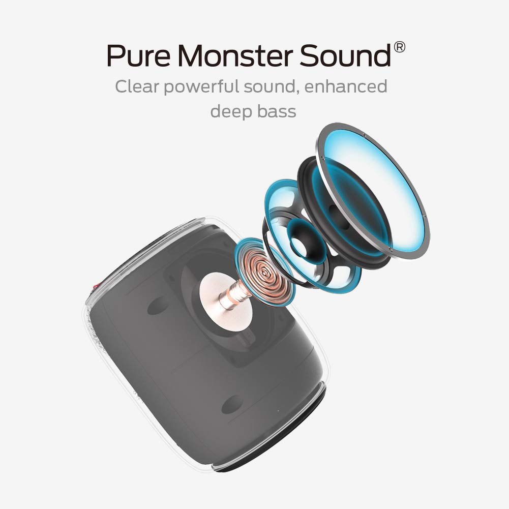 Monster S110 Bluetooth Speaker - Portable Wireless Speaker with Pure Sound, IPX5 Waterproof, TWS Pairing, Compact & Lightweight for Outdoor, Indoor, Hiking, Camping, Beach, Party (Black)
