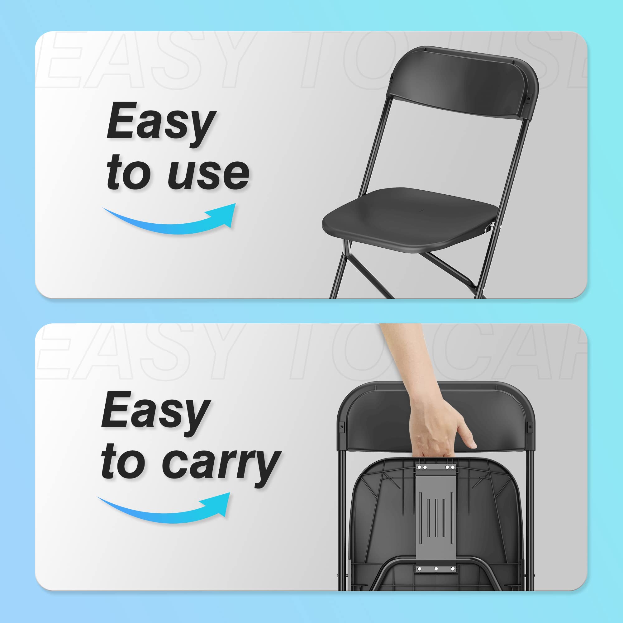 Allpop 5 Pack Black Plastic Folding Chairs - Heavy Duty 300lb Capacity, Steel Frame Stackable Commercial Chairs for Wedding, Party, Office, Indoor & Outdoor Events - Perfect for Banquets, Picnics, Camping and Backyard Gatherings