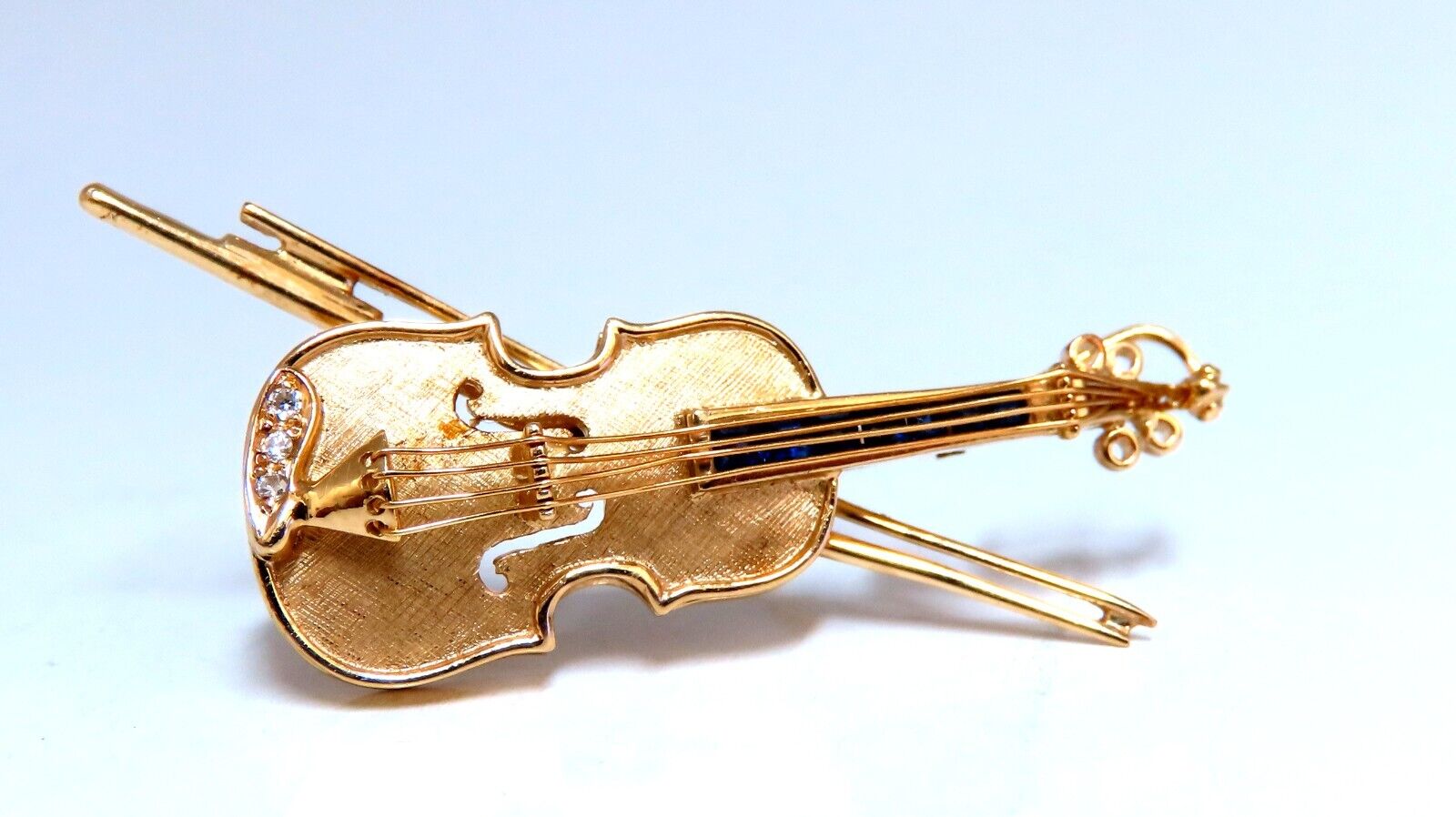 Handmade 14kt Gold Diamond & Sapphire Violin Cello Viola Pendant Pin - Elegant Jewelry Gift for Musicians & Music Lovers (Perfect for Concerts, Performances & Special Occasions)