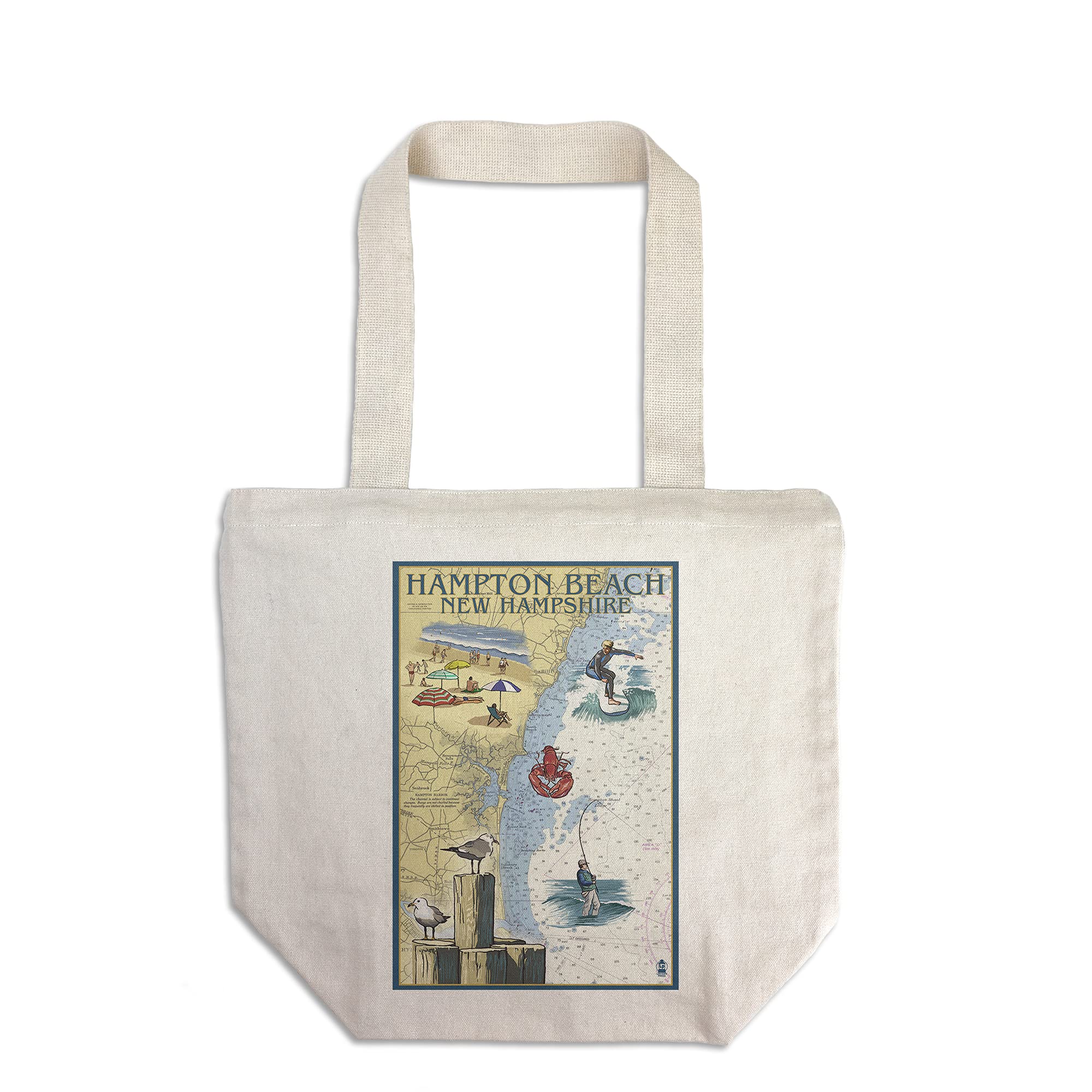 **Hampton Beach New Hampshire Nautical Chart Tote Bag - 100% Cotton Canvas Reusable Shopping Bag for Beach, Grocery & Travel**