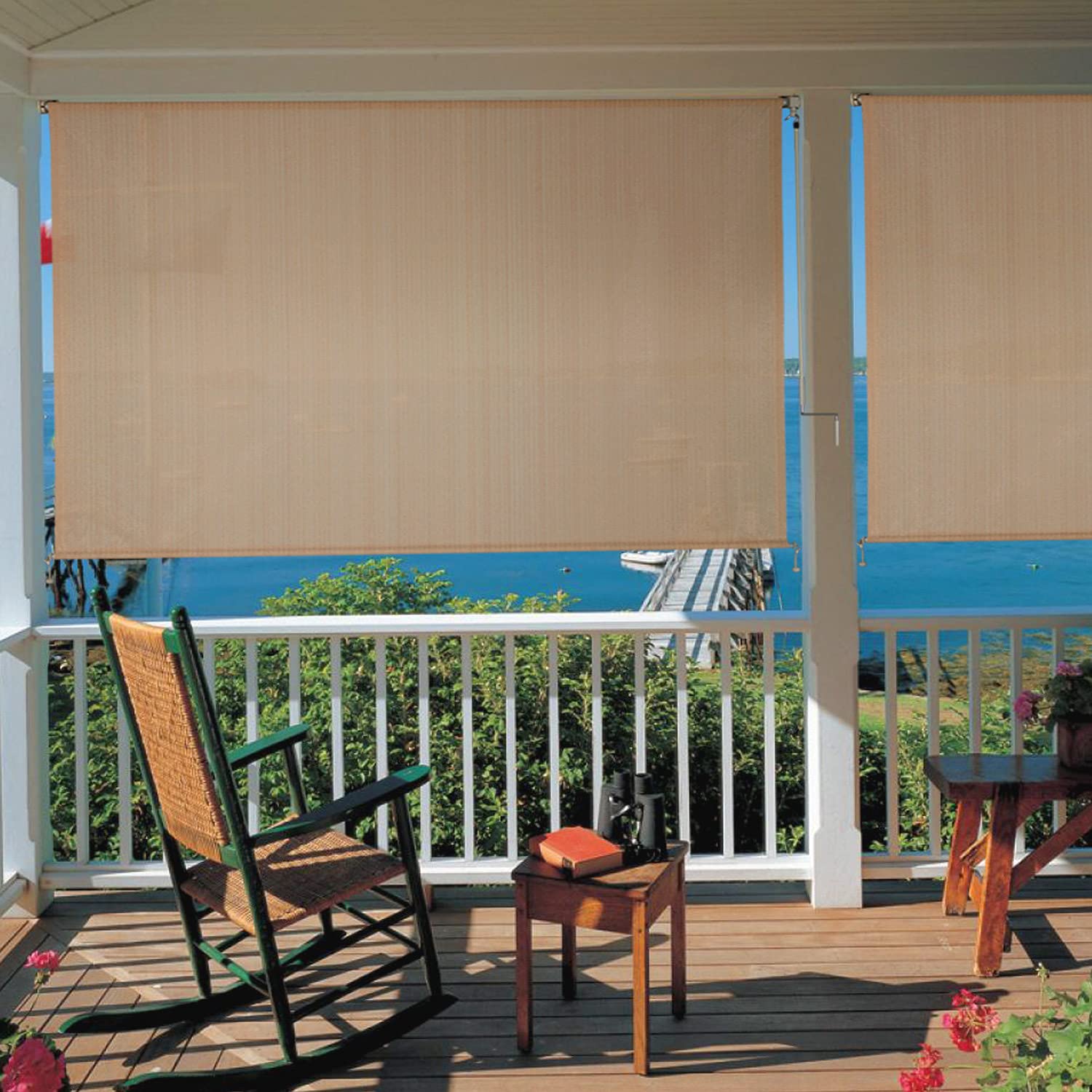 VICLLAX Outdoor Roller Shade - Cordless Patio Sun Shade Fabric 8' x 8' Wheat - UV Protection for Deck, Porch, Garden & Backyard Privacy