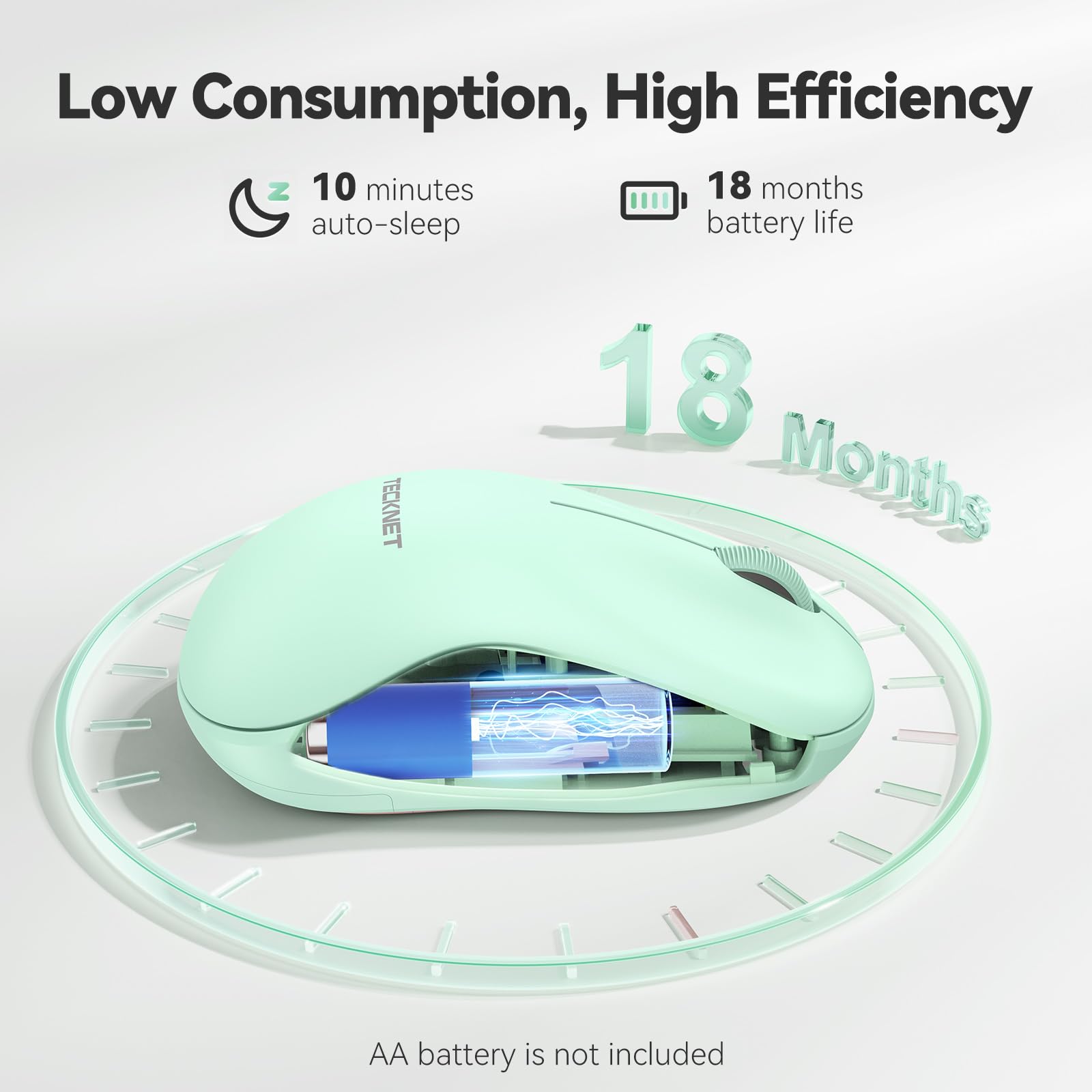 TECKNET Wireless Mouse for Laptop & PC - 2.4G Ergonomic Portable Mouse with Plug & Play, Compact Design for Mac, Windows - Perfect for Office, Travel & Home Use (Green)