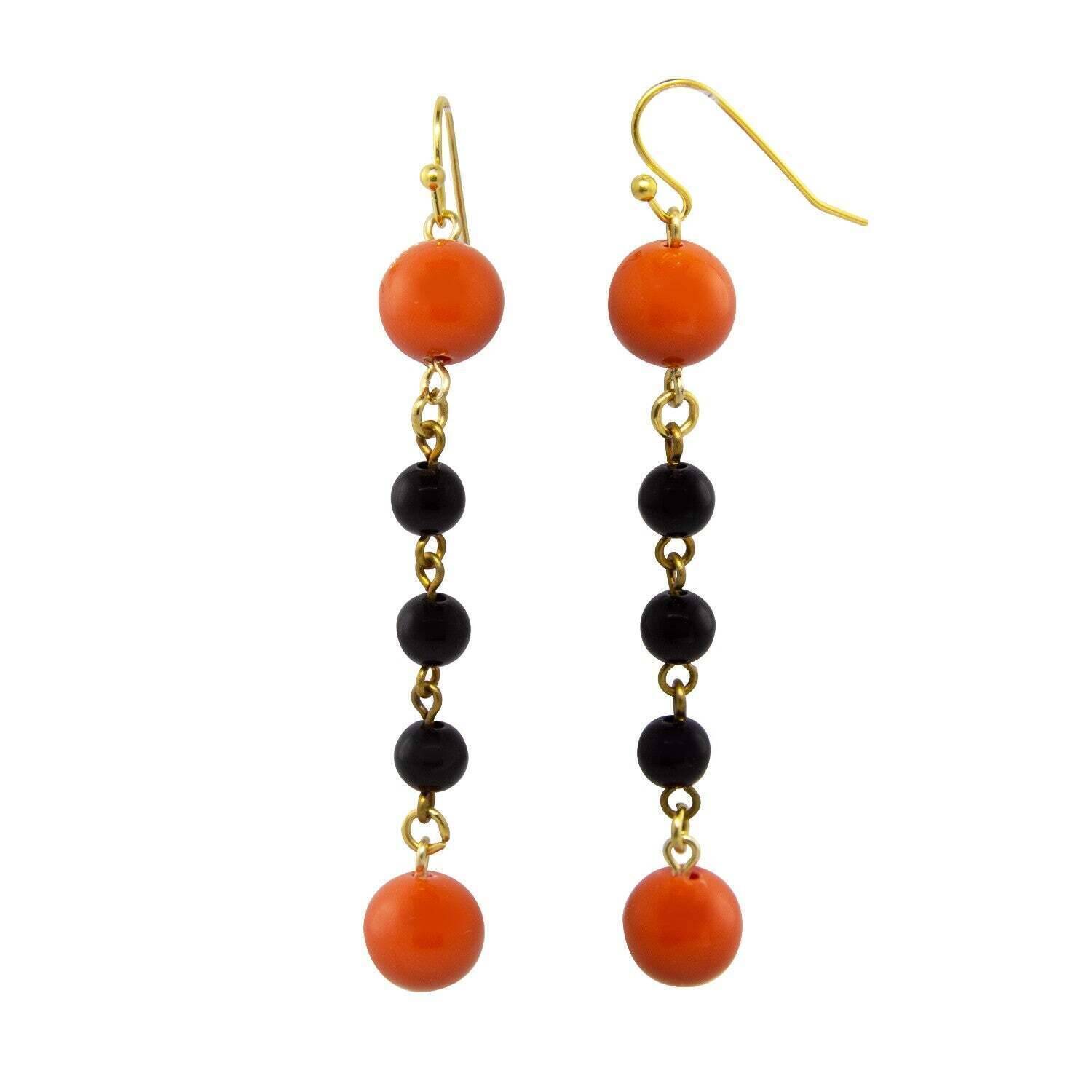 1928 Black & Orange Beaded Linear Drop Wire Earrings for Women - Boho Chic Dangle Earrings for Party, Wedding & Everyday Wear