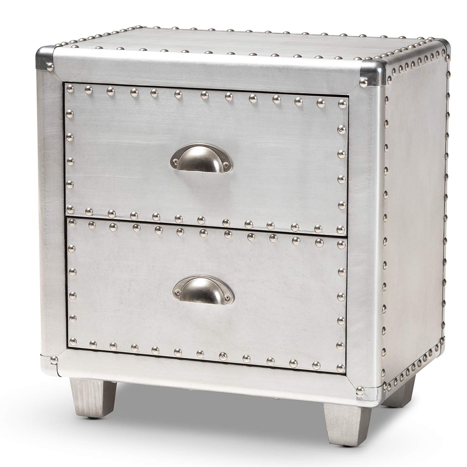 Baxton Studio Modern Nightstand with Drawer - Silver Finish Bedside Table for Bedroom, Living Room & Guest Room Storage