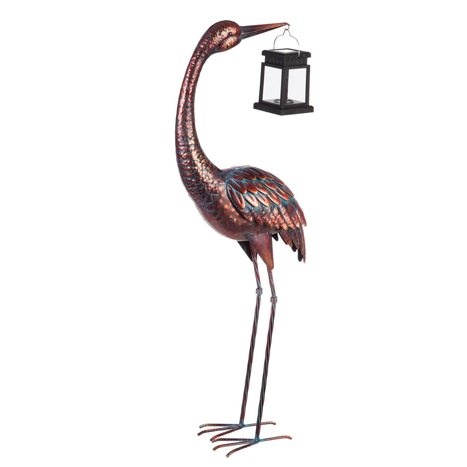 Solar-Powered Metal Crane Garden Statue with LED Lantern - 4 x 4 x 34 Inch Outdoor Decor for Patio, Yard & Garden | Elegant Home Decoration for Asian-Themed Spaces