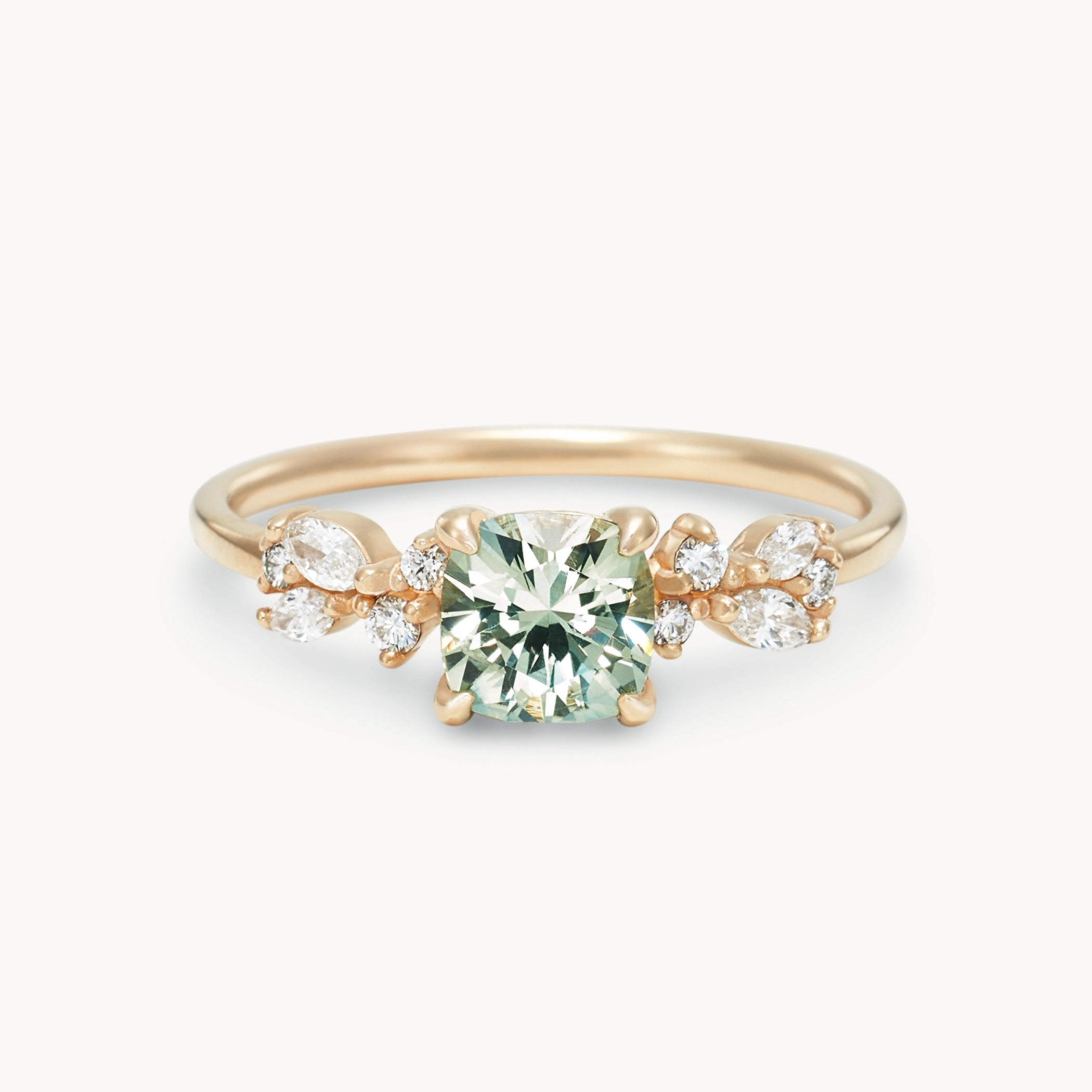 Wildflower Grace Unique Engagement Ring - 14K Yellow Gold, Cushion Cut Sapphire & Brilliant Diamonds | Perfect for Proposals, Anniversaries & Special Occasions