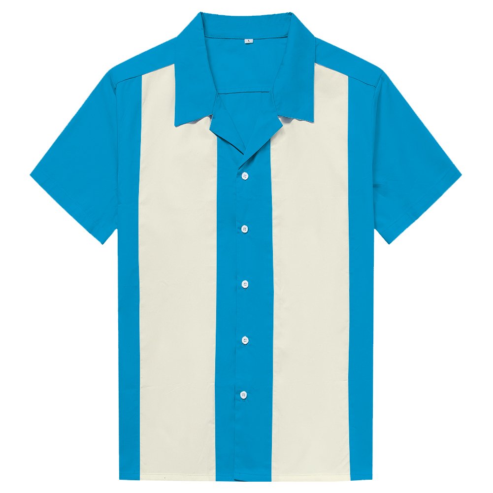 Vintage 50s Men's Short Sleeve Cotton Bowling Shirt - Retro Button-Down Casual Shirt for Men - Perfect for Bowling, Parties, and 1950s Themed Events