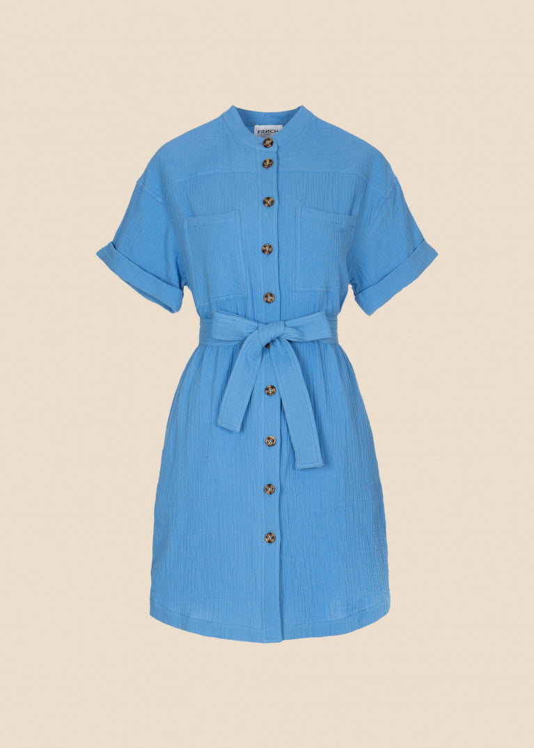 Women's Stylish Blue Fanny Shirt Dress - Casual Button Down Tunic Top with Pockets for Travel, Work & Everyday Wear