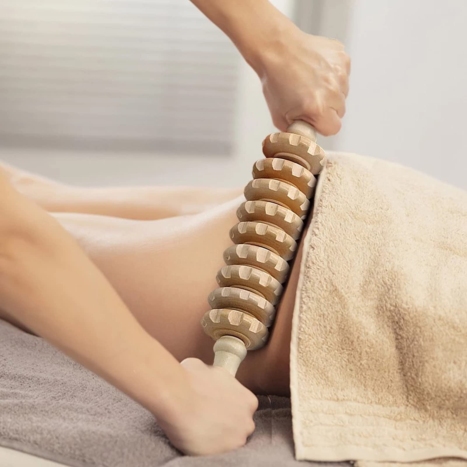 Wilitto Anti-Cellulite Massage Roller with Wooden Handle - 40cm Maderotherapy Body Sculpting Tool for Skin Tightening & Lymphatic Drainage | Perfect for Legs, Arms, Back Massage & Post-Workout Recovery