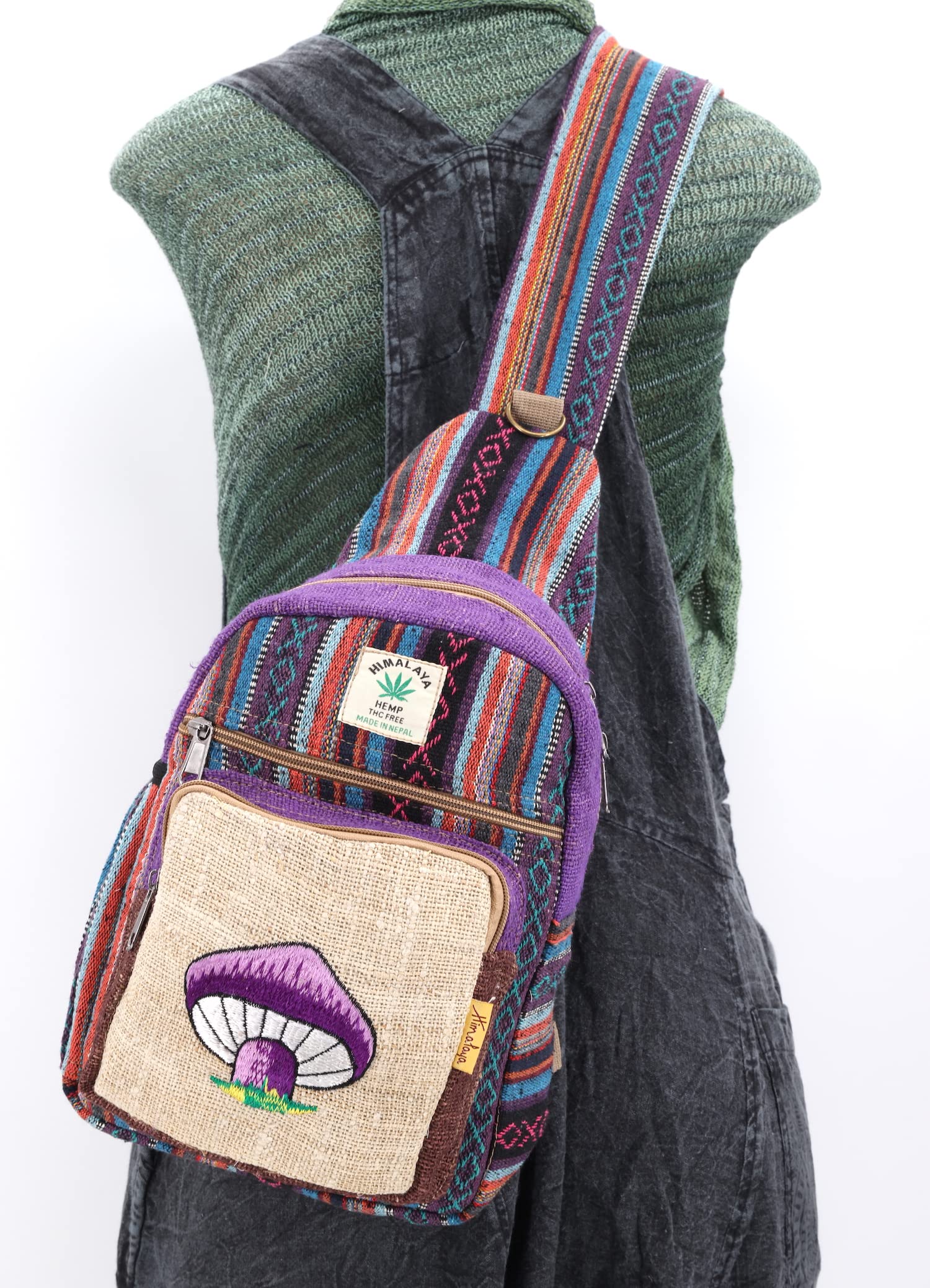 Himalaya Hemp Sling Backpack - Eco-Friendly 100% Hemp Crossbody Bag for Hiking, Festivals & Travel | Fair Trade Handmade Hippie Backpack | Perfect for Outdoor Adventures & Boho Style
