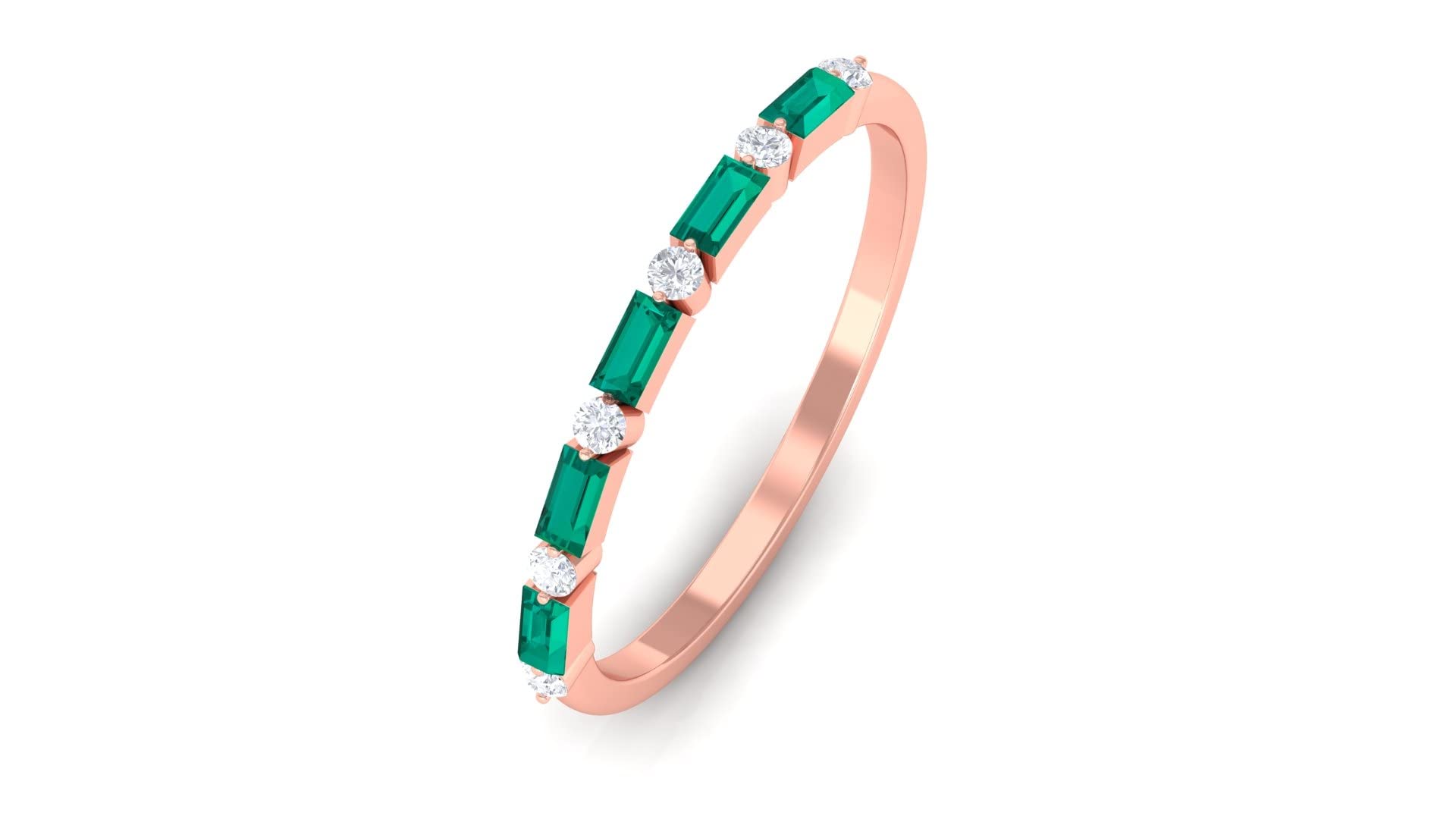 0.25 CT Emerald and Diamond Ring for Women - 14K Solid Gold Half Eternity Band, Green Emerald & Diamond Wedding Ring, Anniversary Jewelry Gift (Perfect for Engagement, Bridal Sets & Special Occasions)
