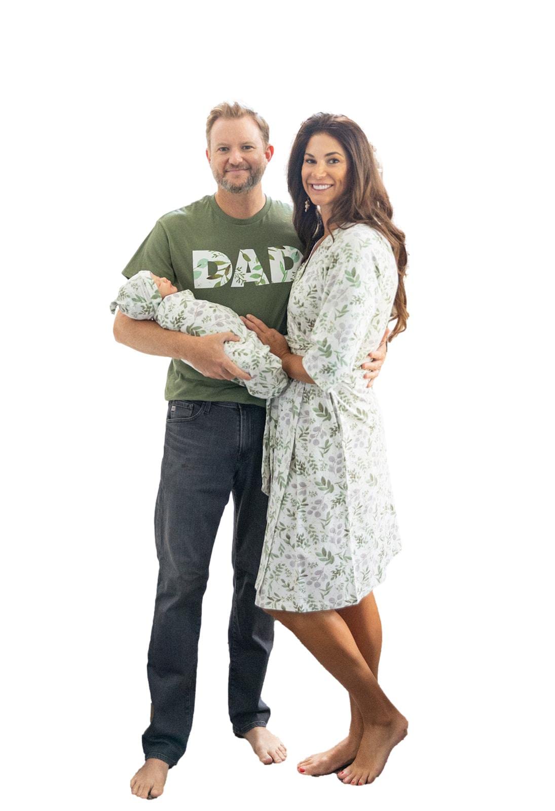 Baby Be Mine Maternity Nursing Robe, Newborn Swaddle Blanket & Daddy T-Shirt Set - Soft Hospital Delivery Gown & Baby Girl Gift for New Parents