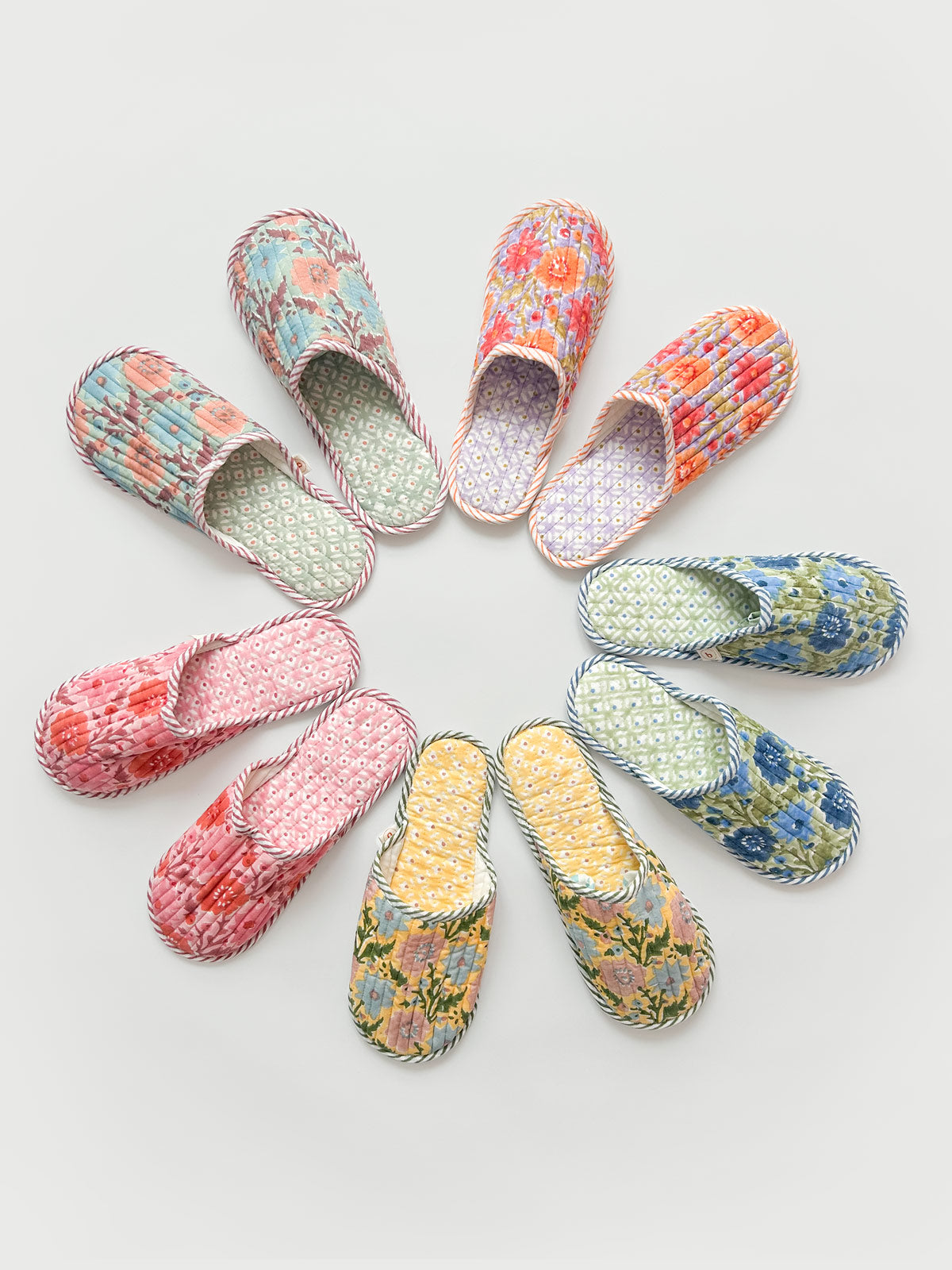Handmade Block Print Cotton House Slippers - Duck Egg Blue | Comfortable Indoor Slides for Women | Perfect for Home, Spa & Yoga Relaxation