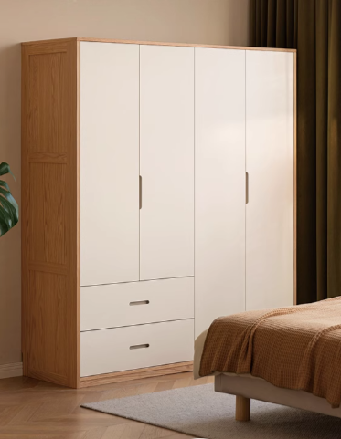 Solid Oak Wood Wardrobe & Floor Cabinet Set - Durable Storage for Bedroom, Closet, and Living Room Organization