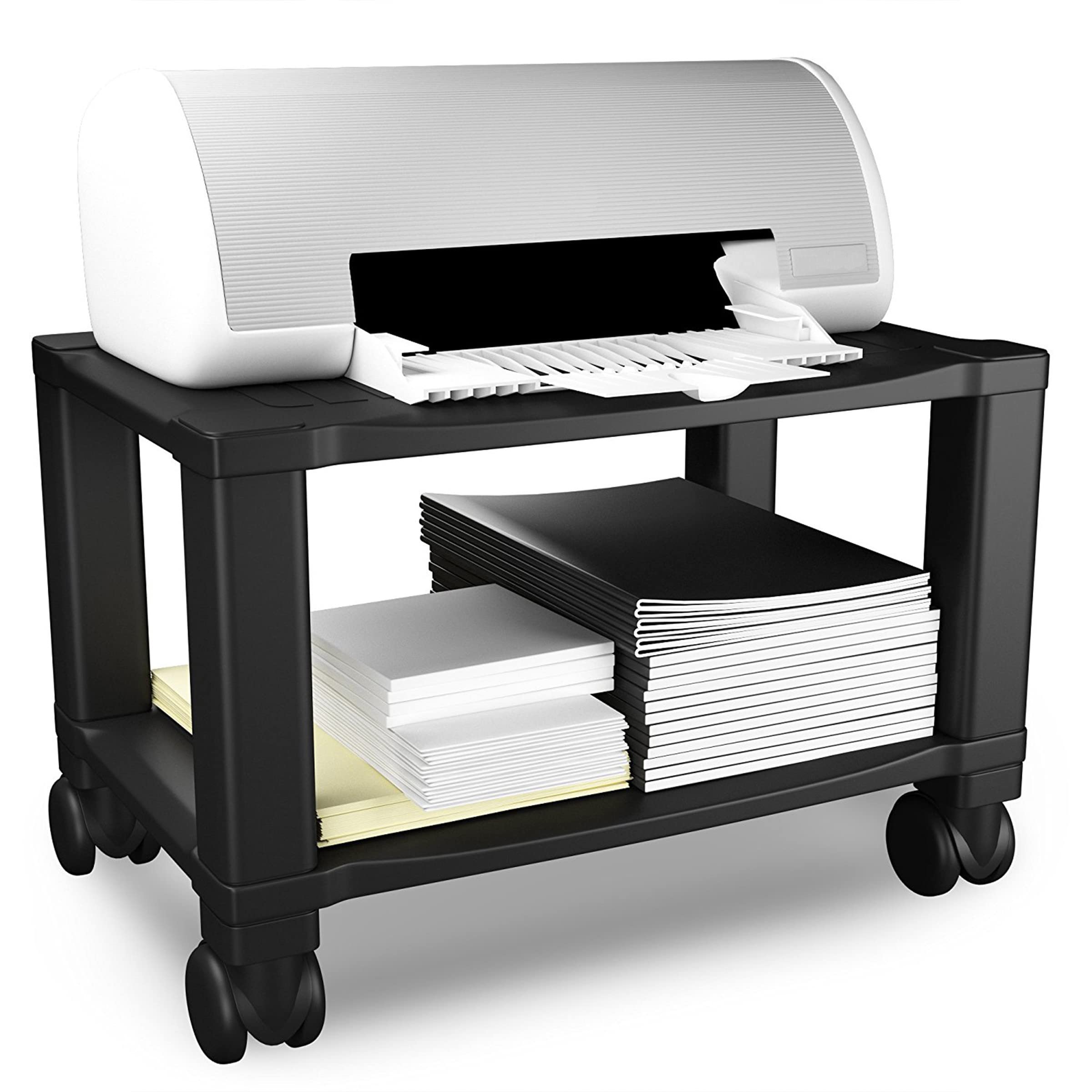 2-Tier Under Desk Printer Stand with Wheels - Compact Mobile Storage for Fax, Scanner & Office Supplies - Perfect for Home Office & Small Workspaces